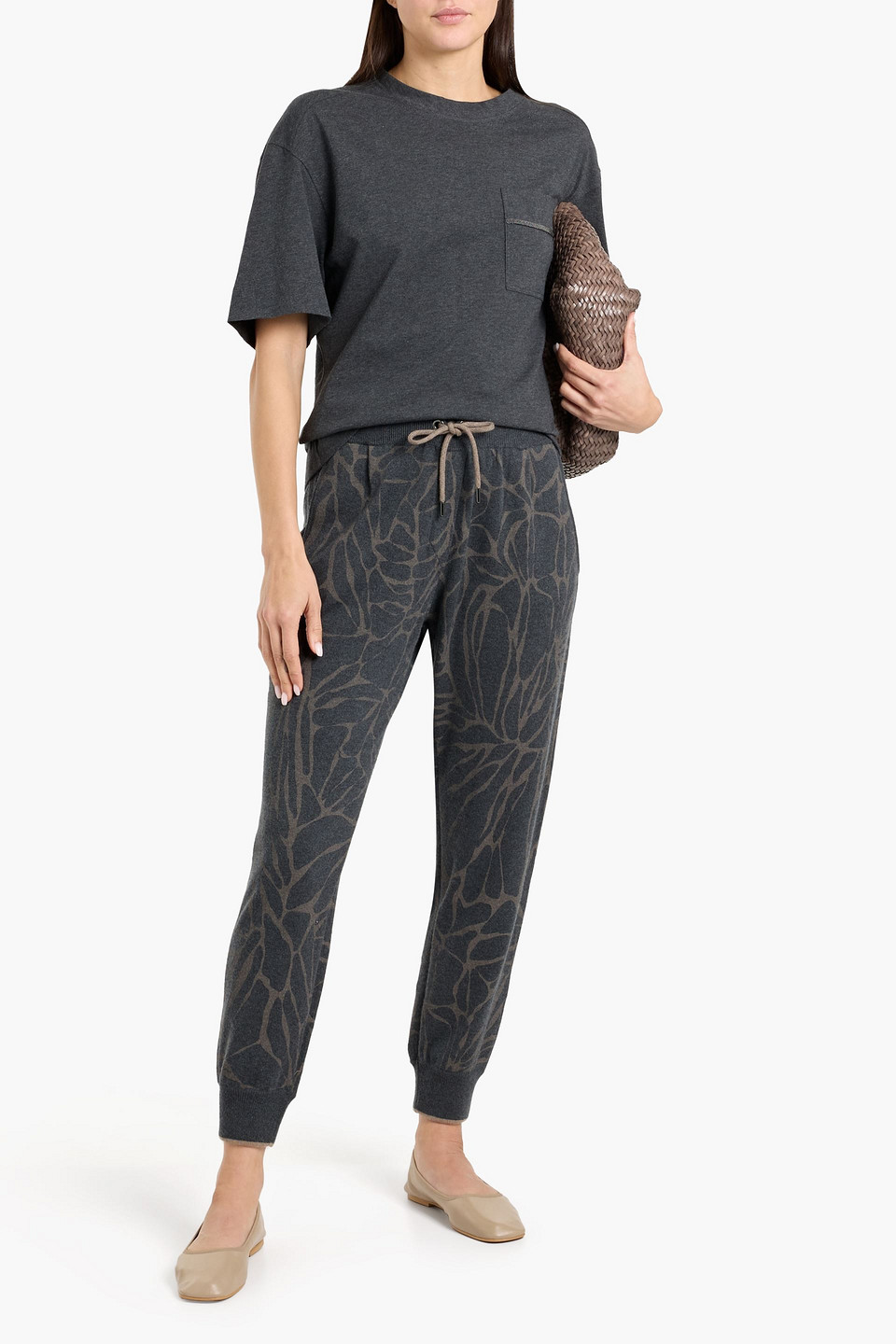  Brunello Cucinelli - Printed Wool, Cashmere And Silk-blend Track Pants - Gray - Xxs 