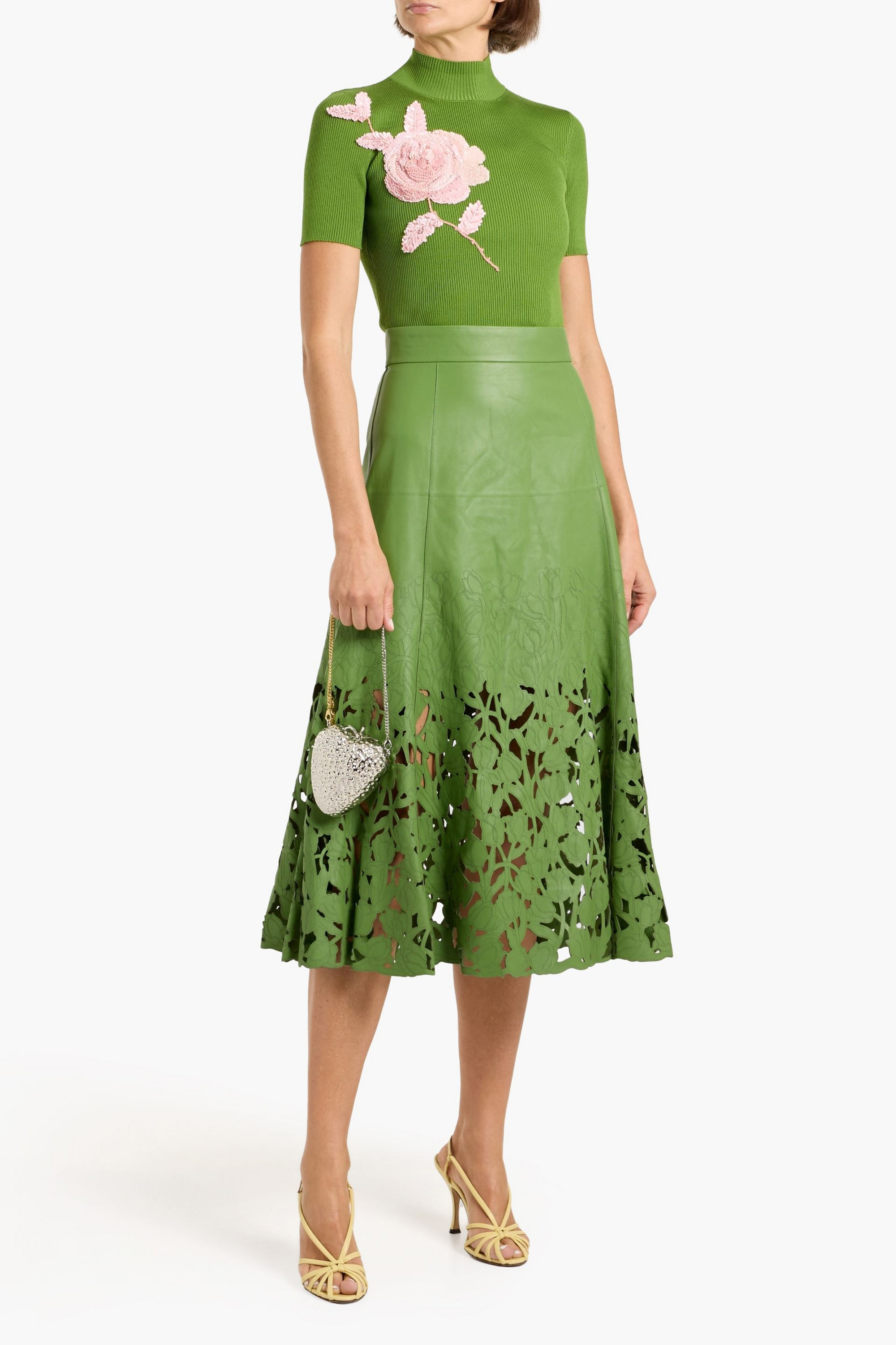 oscar de la renta cut-out leather midi dress Oscar De La Renta Ombr Leather A Line Midi Dress