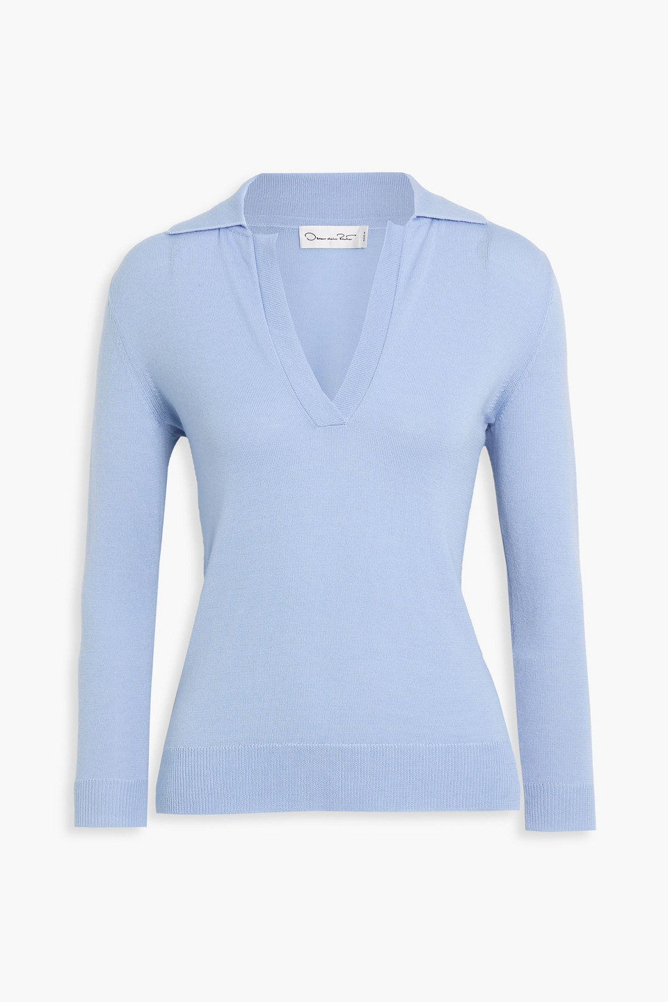 Oscar De La Renta Wool Polo Sweater In Blue