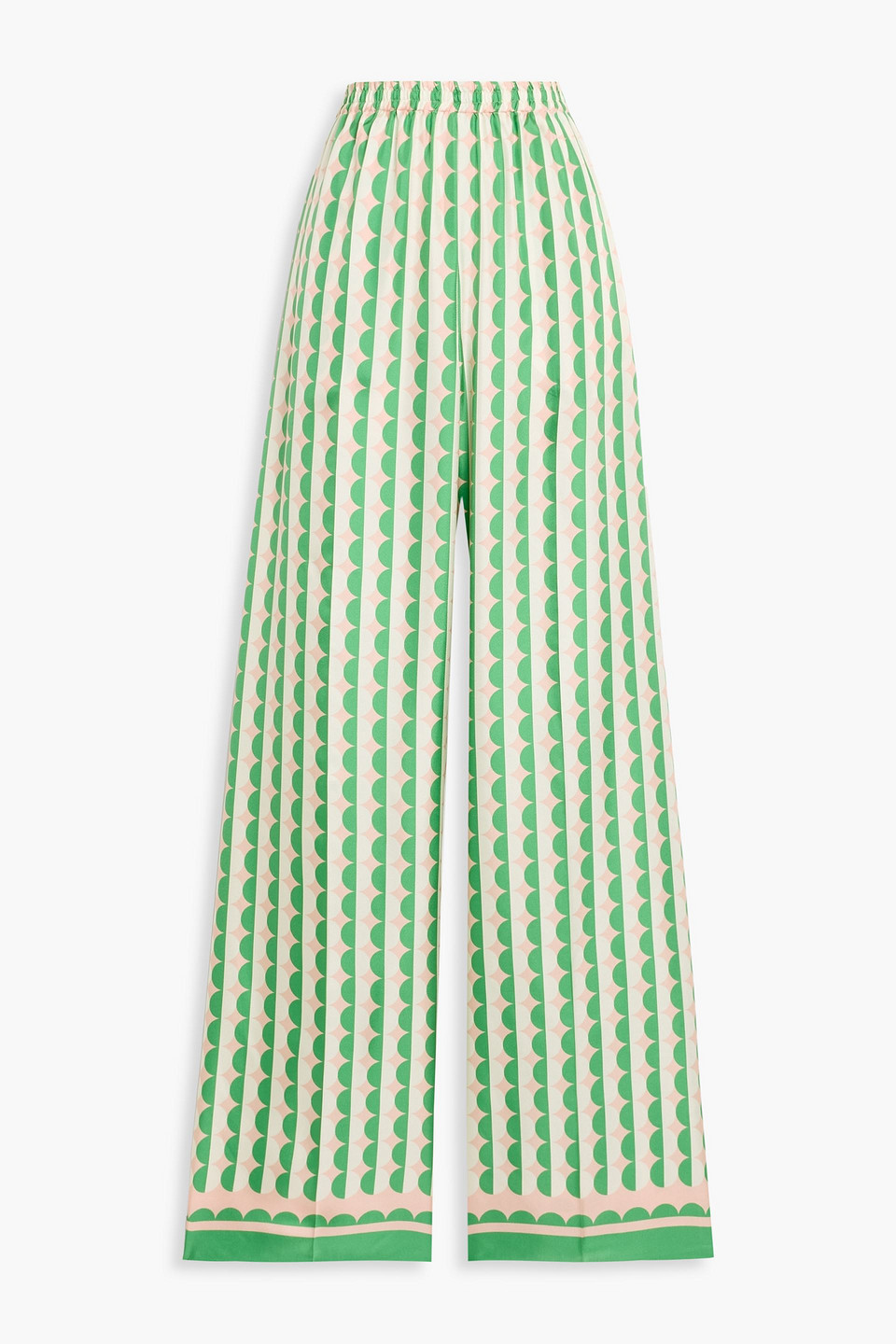 Oscar De La Renta Printed Silk-twill Wide-leg Pants In Green
