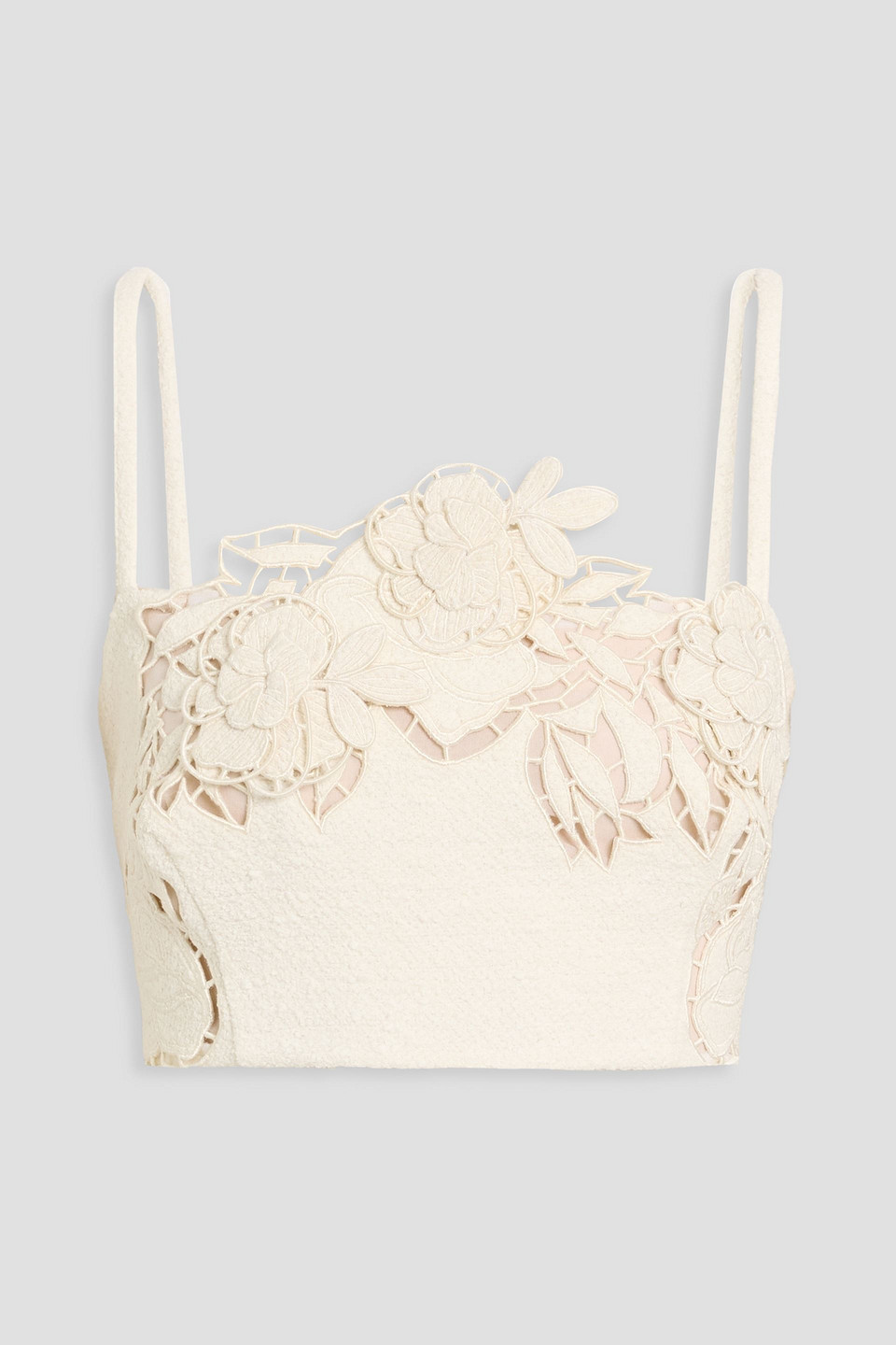 oscar de la renta - cropped cotton-blend bouclé and guipure lace top - white - us 4