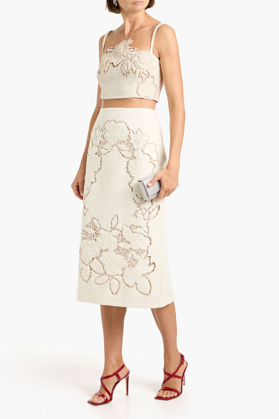  Oscar De La Renta - Cropped Oberteil Aus Bouclé Und Guipure-spitze Aus Einer Baumwollmischung - Weiß - Us 2 