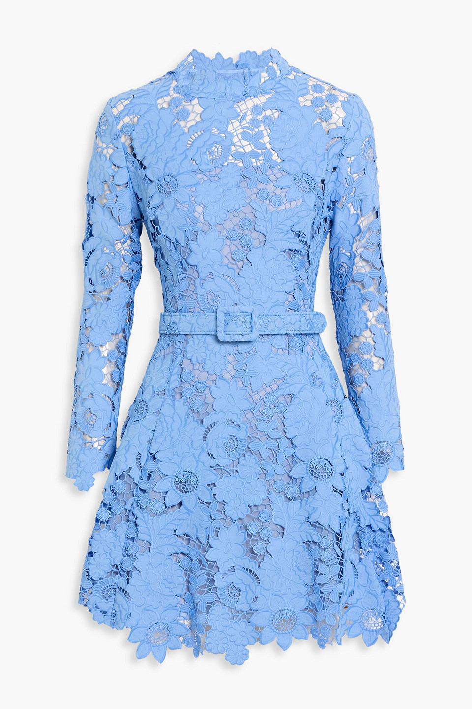 Oscar De La Renta Belted Cutout Guipure Lace Mini Dress In Blue