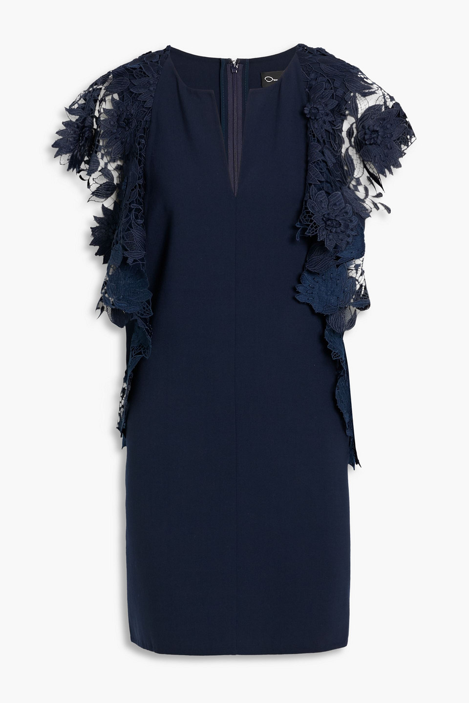 Oscar De La Renta Guipure Lace-paneled Wool-blend Mini Dress In Blue