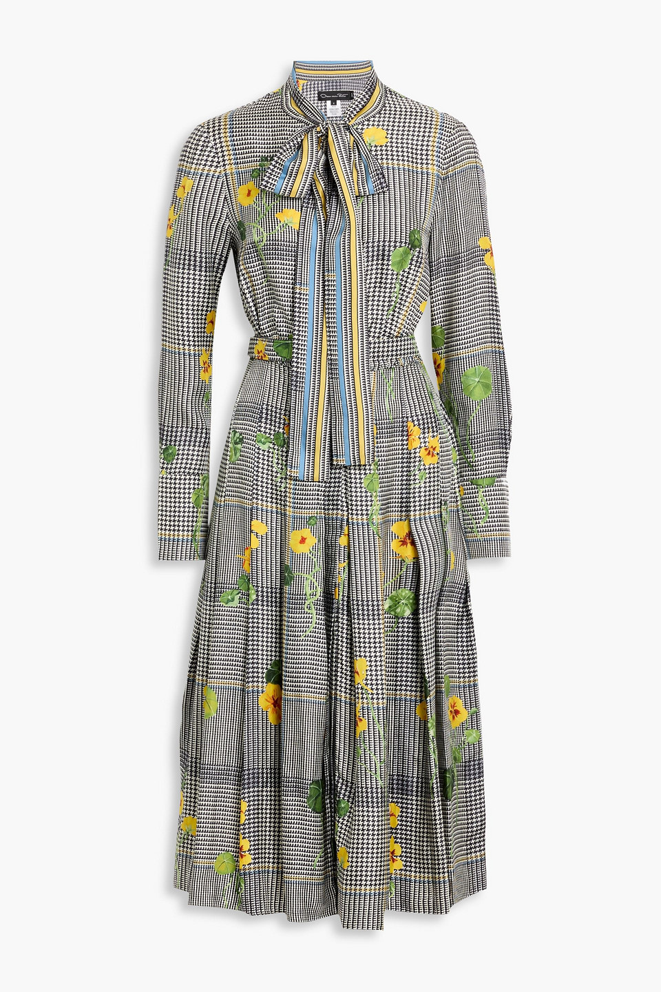 Oscar De La Renta Pleated Printed Silk-twill Midi Shirt Dress In Blue
