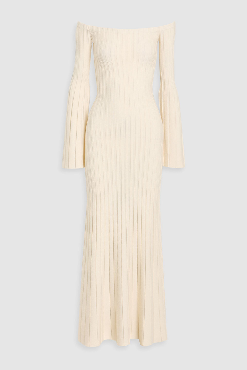 Gabriela Hearst Menil Off-the-shoulder Ribbed Wool And Cashmere-blend Maxi Dress In Neutral
