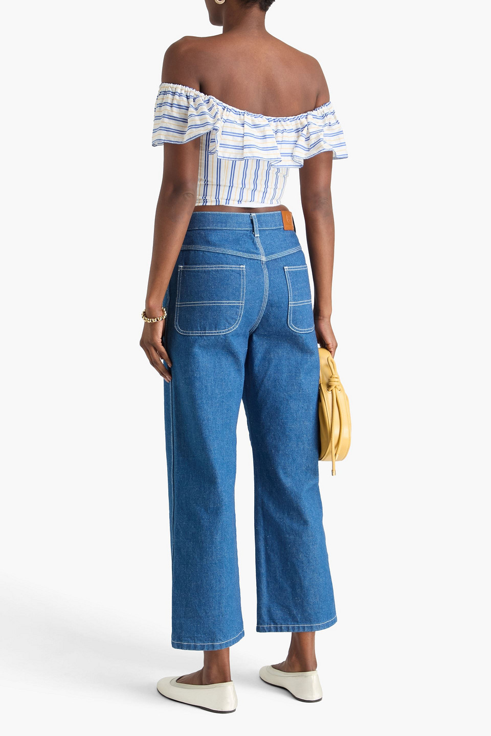 Claudie Pierlot - Schulterfreies Cropped Oberteil Aus Einer Lyocellmischung Mit Streifen - Blau - Fr 34 