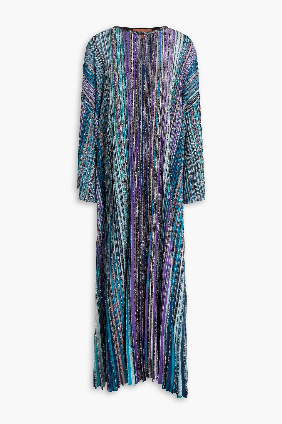 Missoni Metallic Striped Ribbed-knit Maxi Dress In Blue