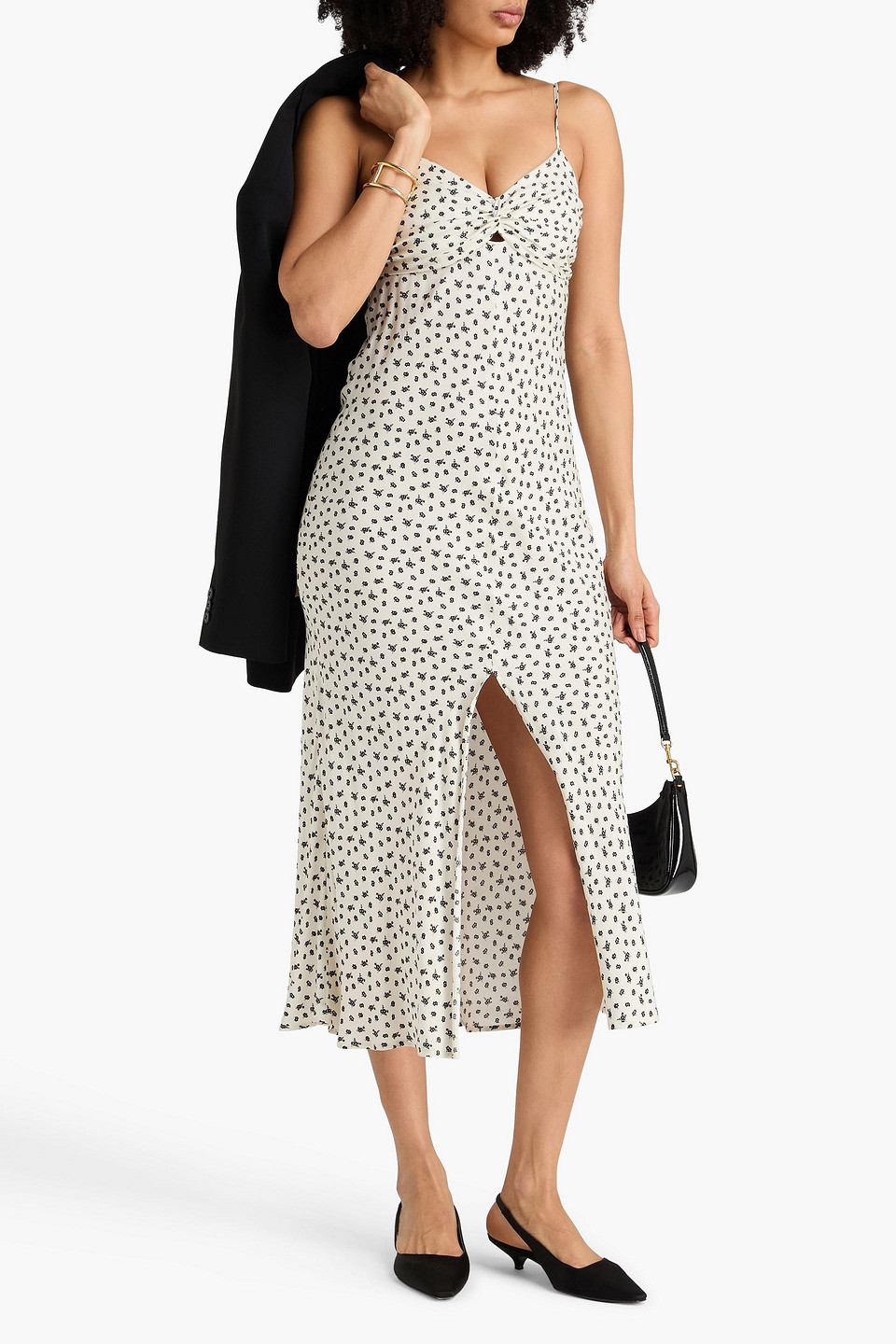  Claudie Pierlot - Maxikleid „rayane“ Aus Glänzendem Twill Mit Floralem Print, Cut-outs Und Twist-detail - Weiß - Fr 34 