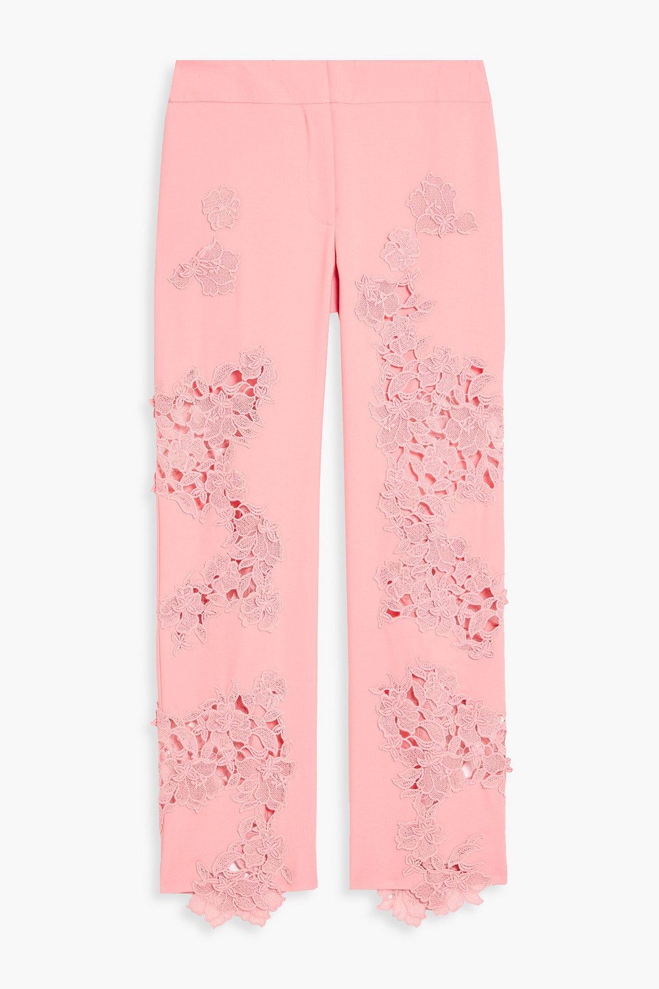 Oscar De La Renta Guipure Lace-paneled Wool And Mohair-blend Straight-leg Pants In Pink