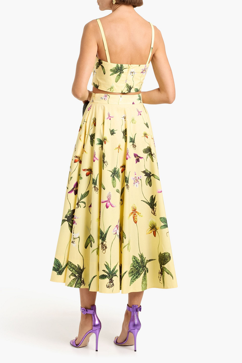  Oscar De La Renta - Cropped Oberteil Aus Popeline Aus Einer Baumwollmischung Mit Floralem Print - Gelb - Us 6 