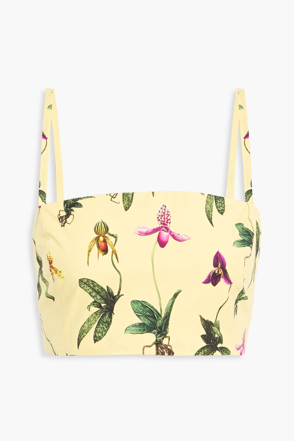 oscar de la renta - cropped floral-print cotton-blend poplin top - yellow - us 6