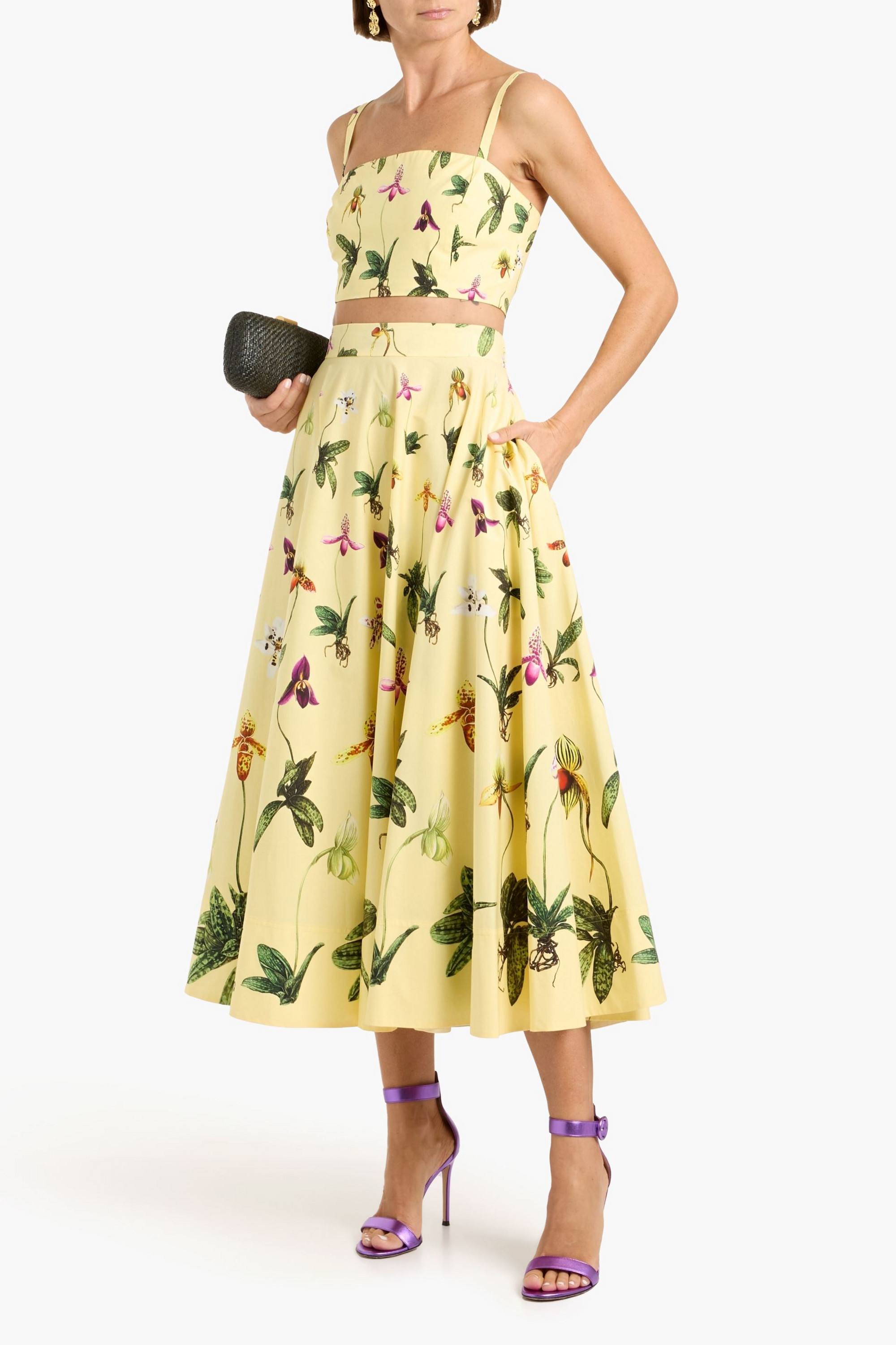 Oscar de la Renta Cropped floral-print cotton-blend poplin top