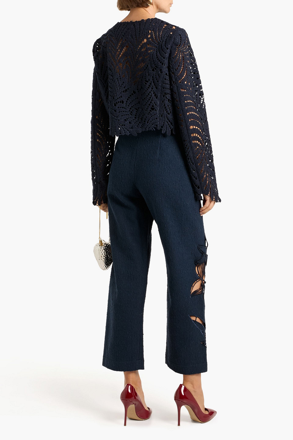  Oscar De La Renta - Hose Mit Geradem Bein Aus Tweed Aus Einer Baumwollmischung Mit Floralen Applikationen - Blau - Us 8 