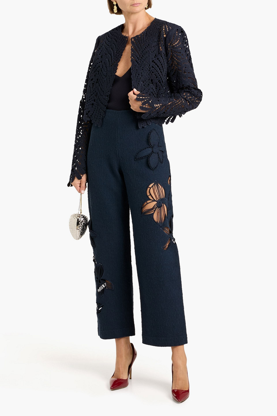  Oscar De La Renta - Hose Mit Geradem Bein Aus Tweed Aus Einer Baumwollmischung Mit Floralen Applikationen - Blau - Us 8 