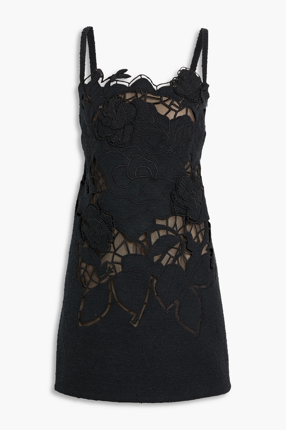 Oscar De La Renta Guipure Lace-paneled Cotton-blend Tweed Mini Dress In Blue