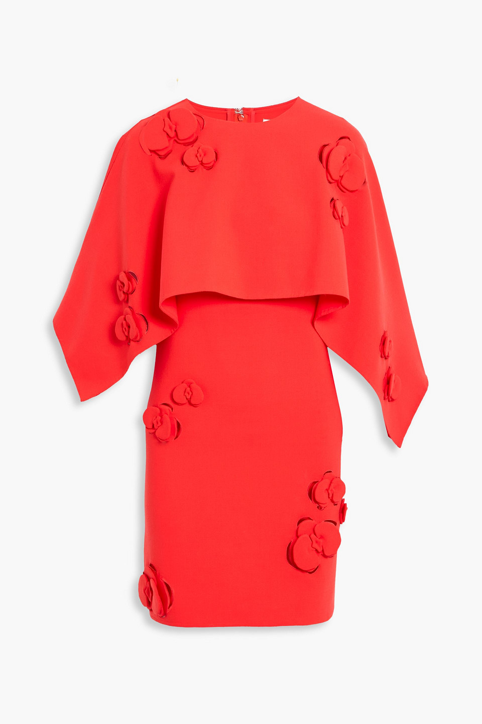 Oscar De La Renta Cape-effect Floral-appliquéd Wool-blend Mini Dress In Red