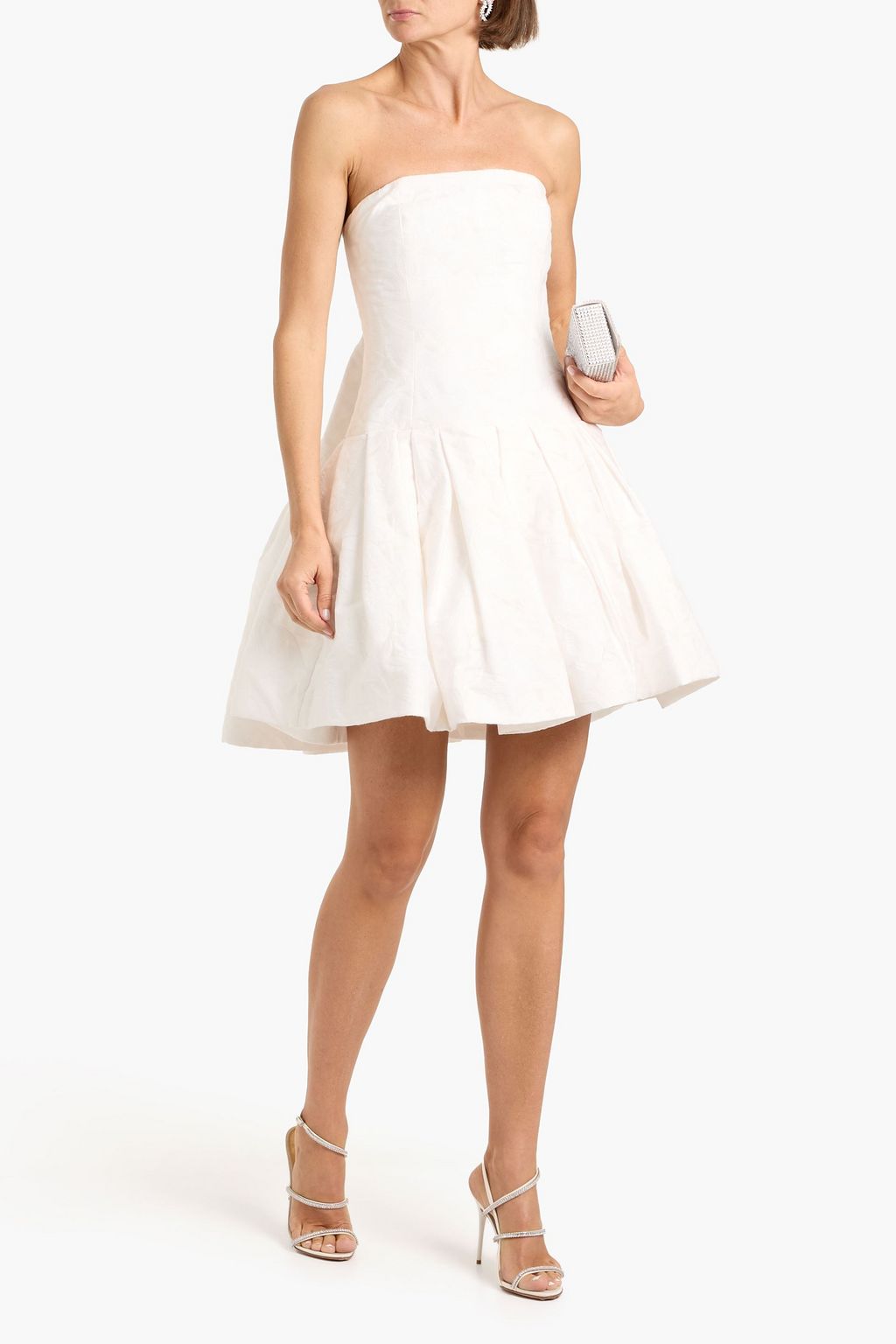 jacquard pleated mini dress Pleated Honeycombed Jacquard Short Dress VERMILION