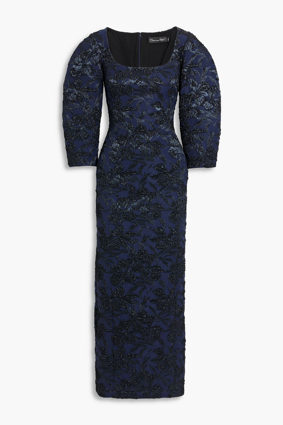 Oscar De La Renta Metallic Jacquard Maxi Dress In Blue