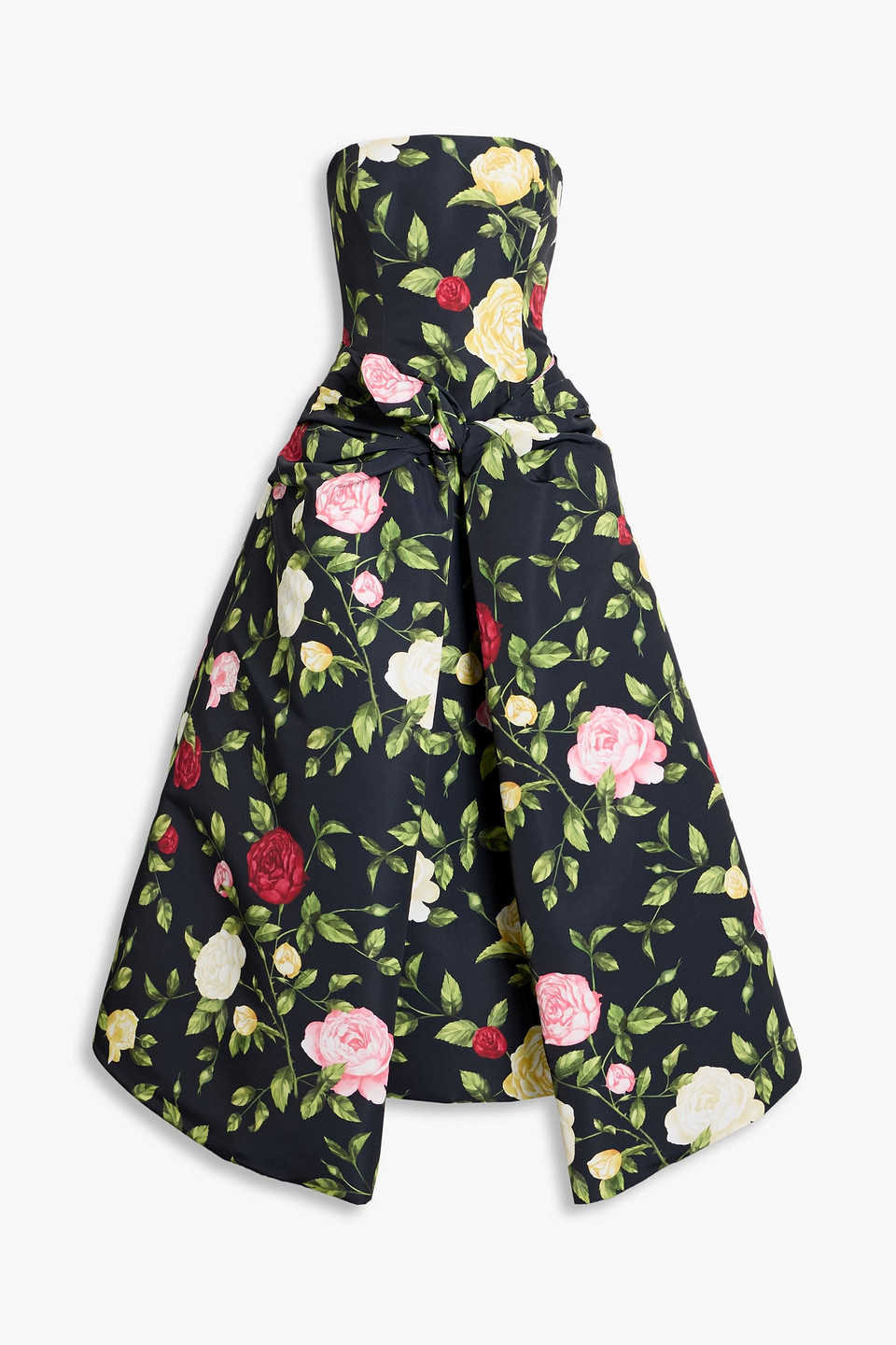 oscar de la renta - strapless floral-print faille gown - blue - us 6