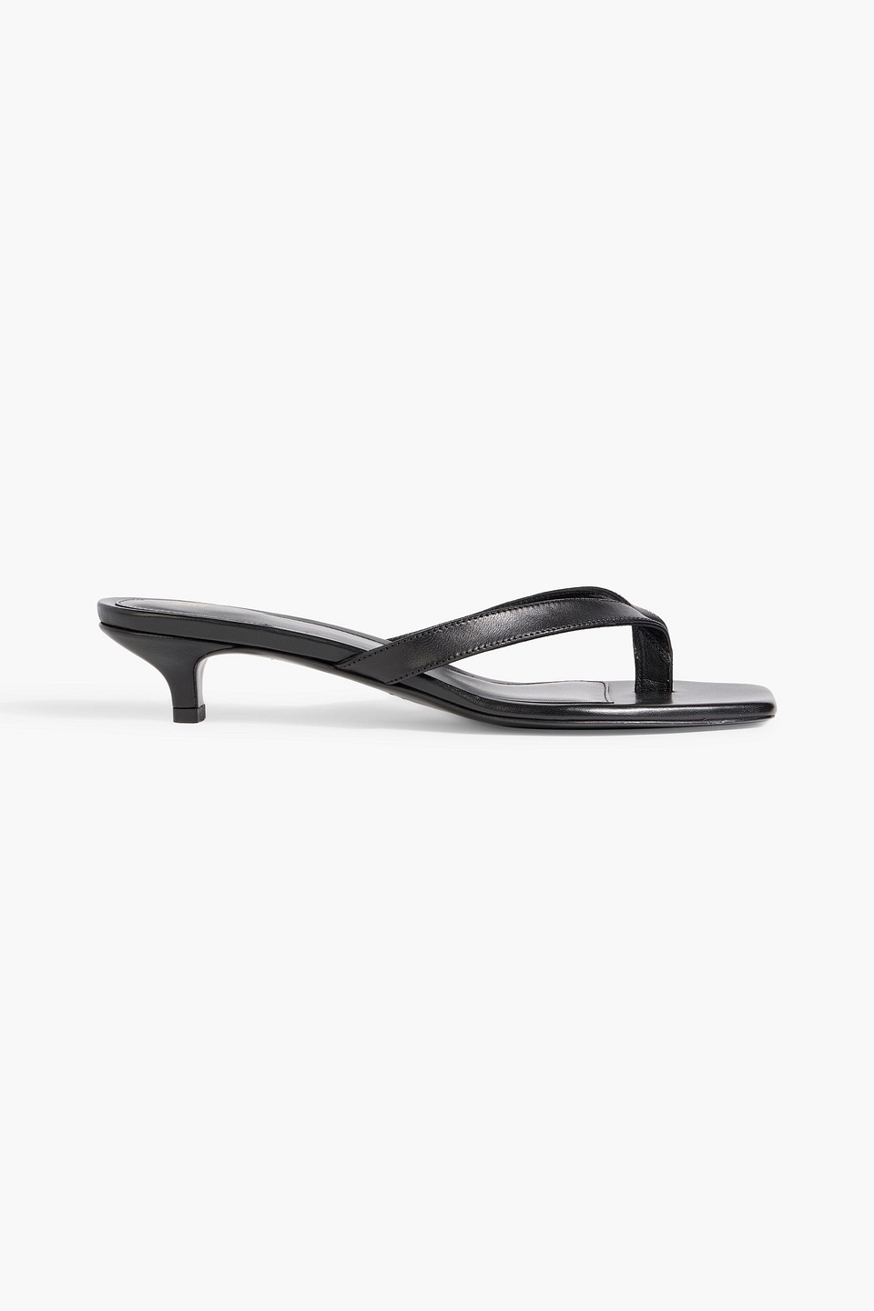 Totême Minimalist Black Leather Thong Sandals With Square Toe And Low Heel In Multi