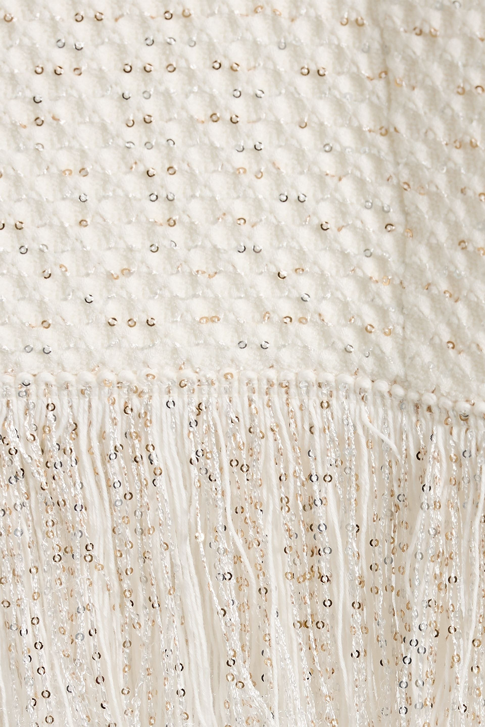 Oscar De La Renta Fringed Sequin-embellished Textured-knit Coat In White