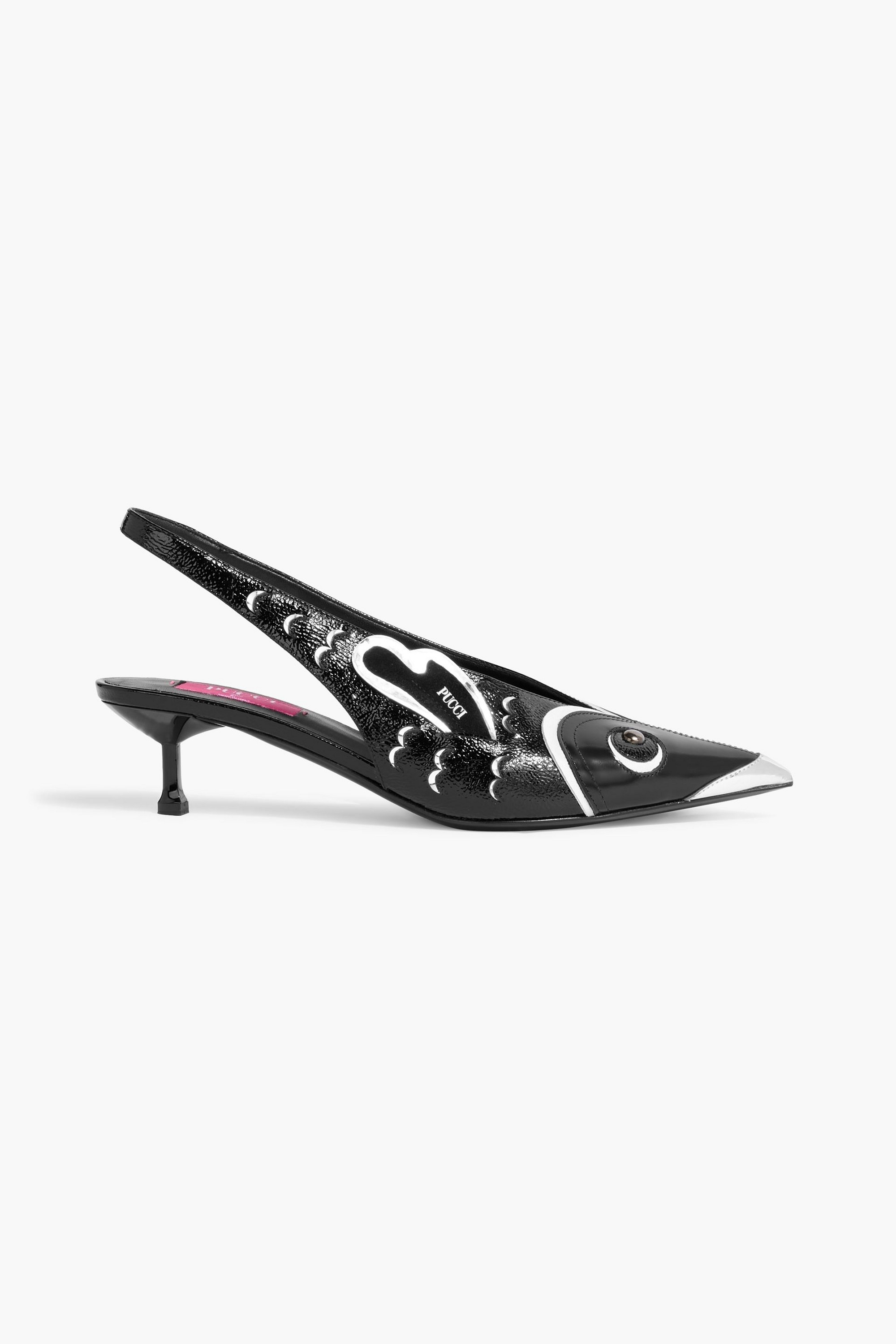 Pucci Embellished smooth and patent-leather slingback pumps