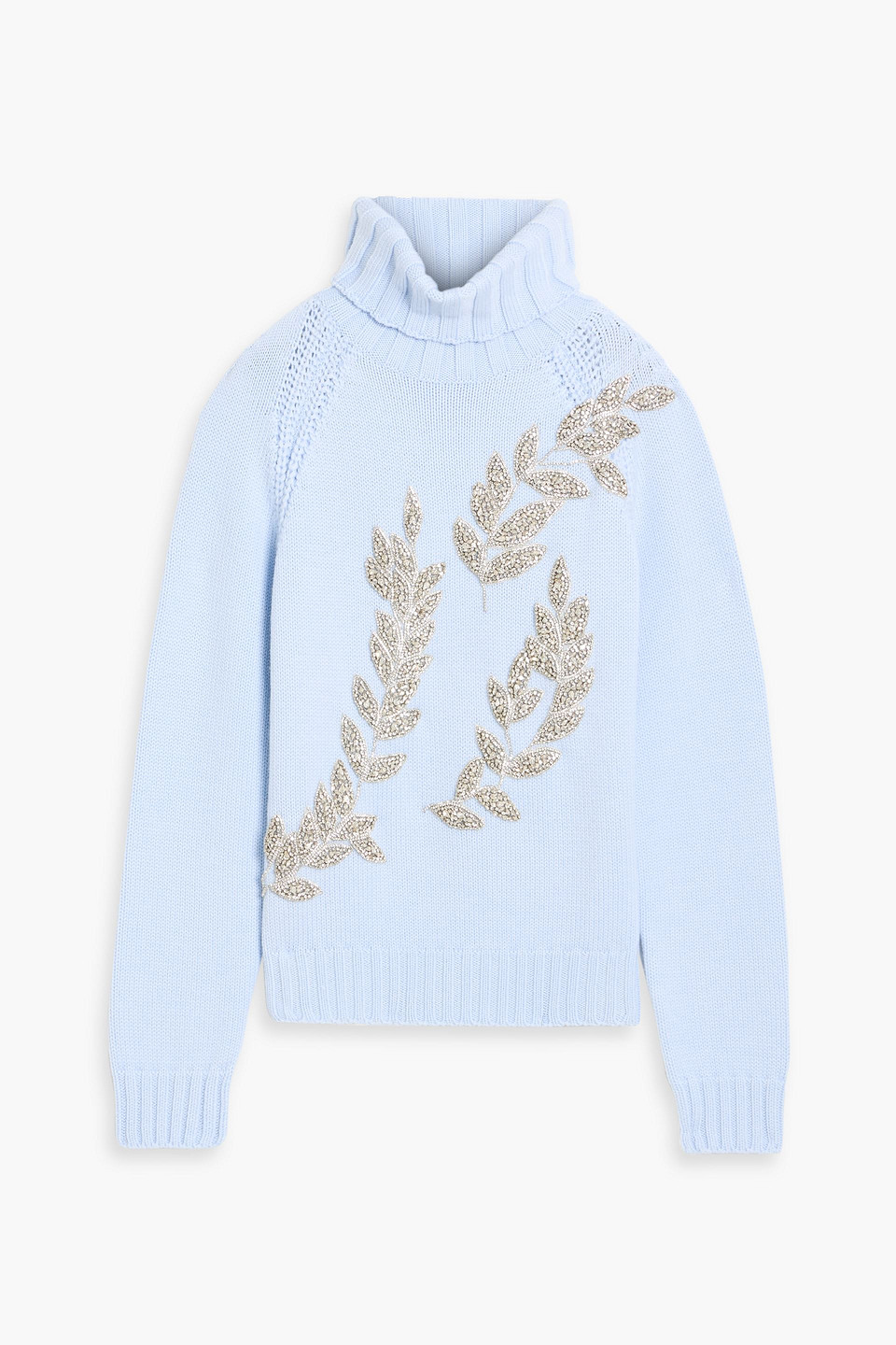 Oscar De La Renta Crystal-embellished Wool Turtleneck Sweater In Blue