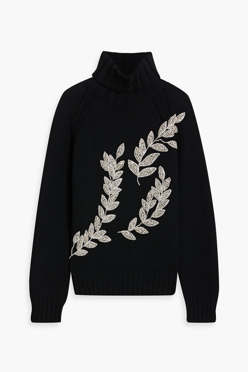 Oscar De La Renta Crystal-embellished Wool Turtleneck Sweater In Black