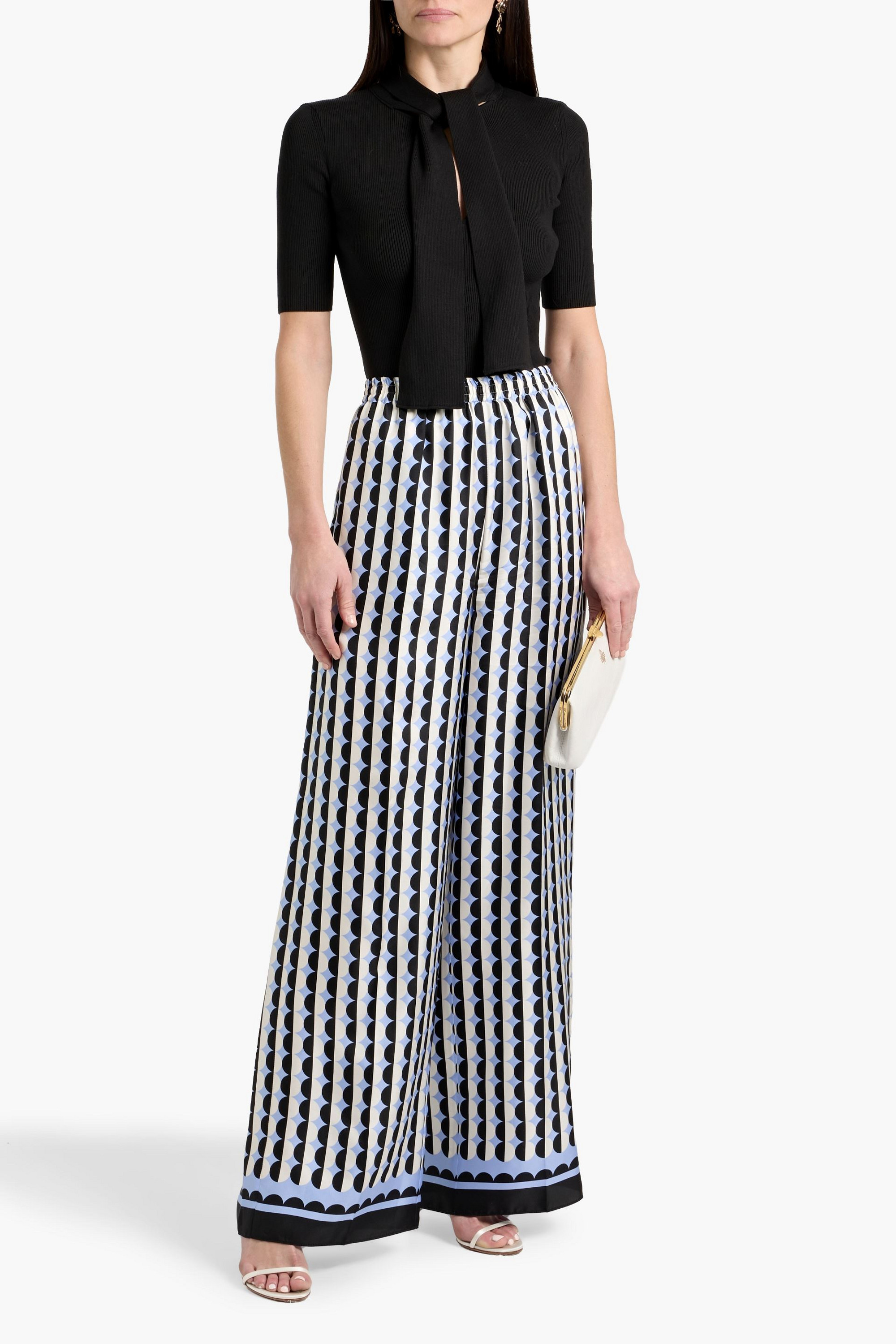 Oscar de la Renta Printed silk-twill wide-leg pants