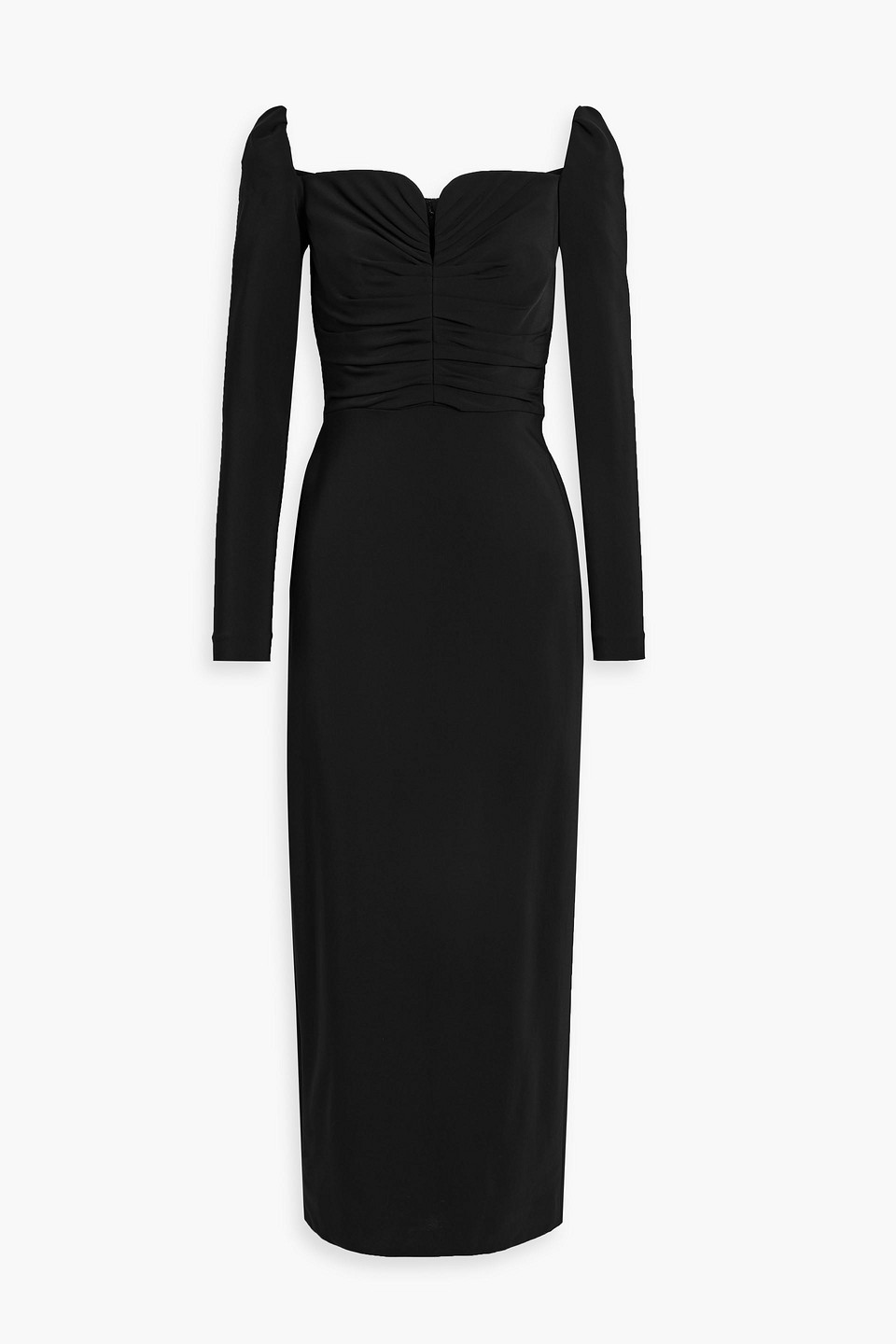 Oscar De La Renta Ruched Crepe Midi Dress In Black