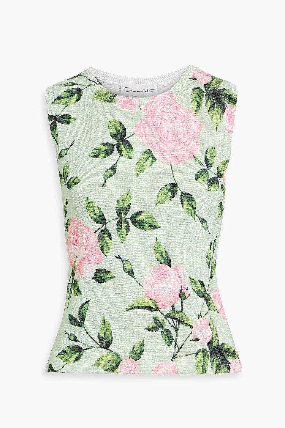 oscar de la renta - floral-print cotton-blend top - green - xs