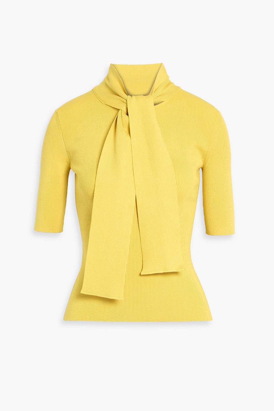 Oscar De La Renta Tie-detailed Ribbed Silk-blend Top In Yellow