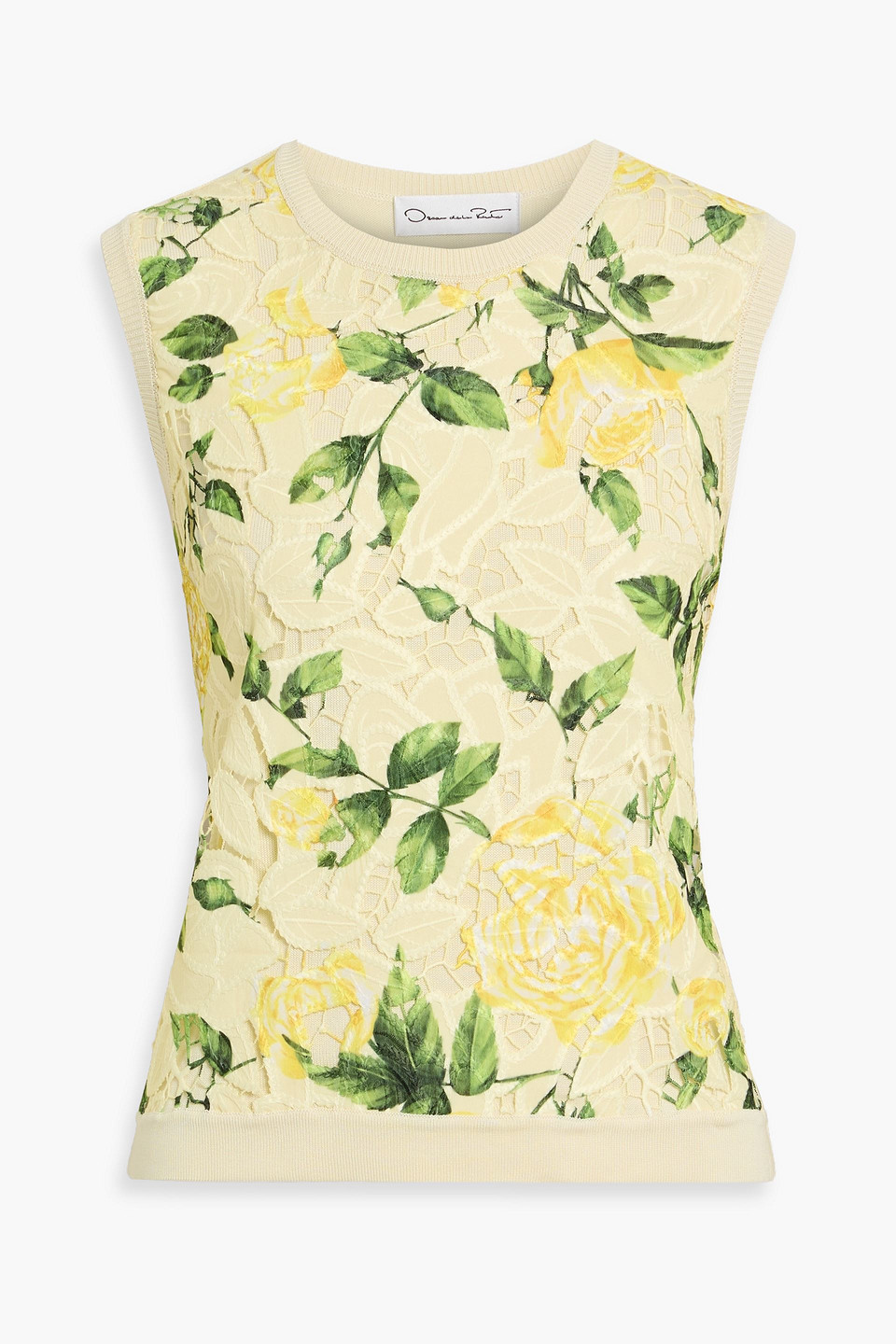 Oscar De La Renta Floral-print Guipure Lace And Silk-blend Top In Multi