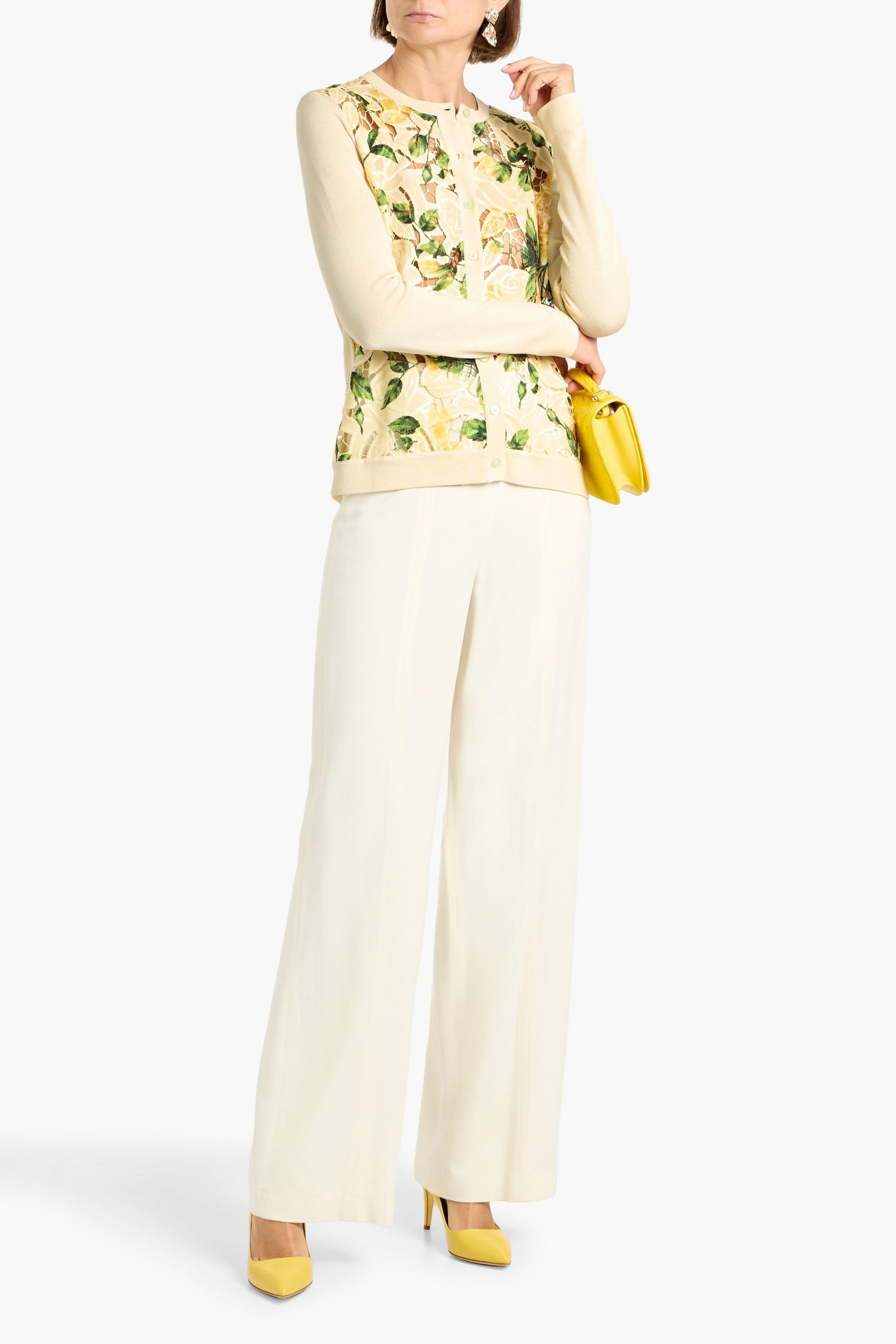 Oscar de la Renta Floral-print guipure lace and silk-blend cardigan