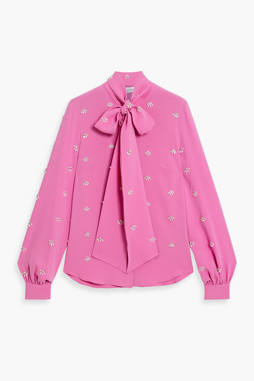 oscar de la renta - pussy-bow embellished stretch-silk crepe blouse - pink - us 0