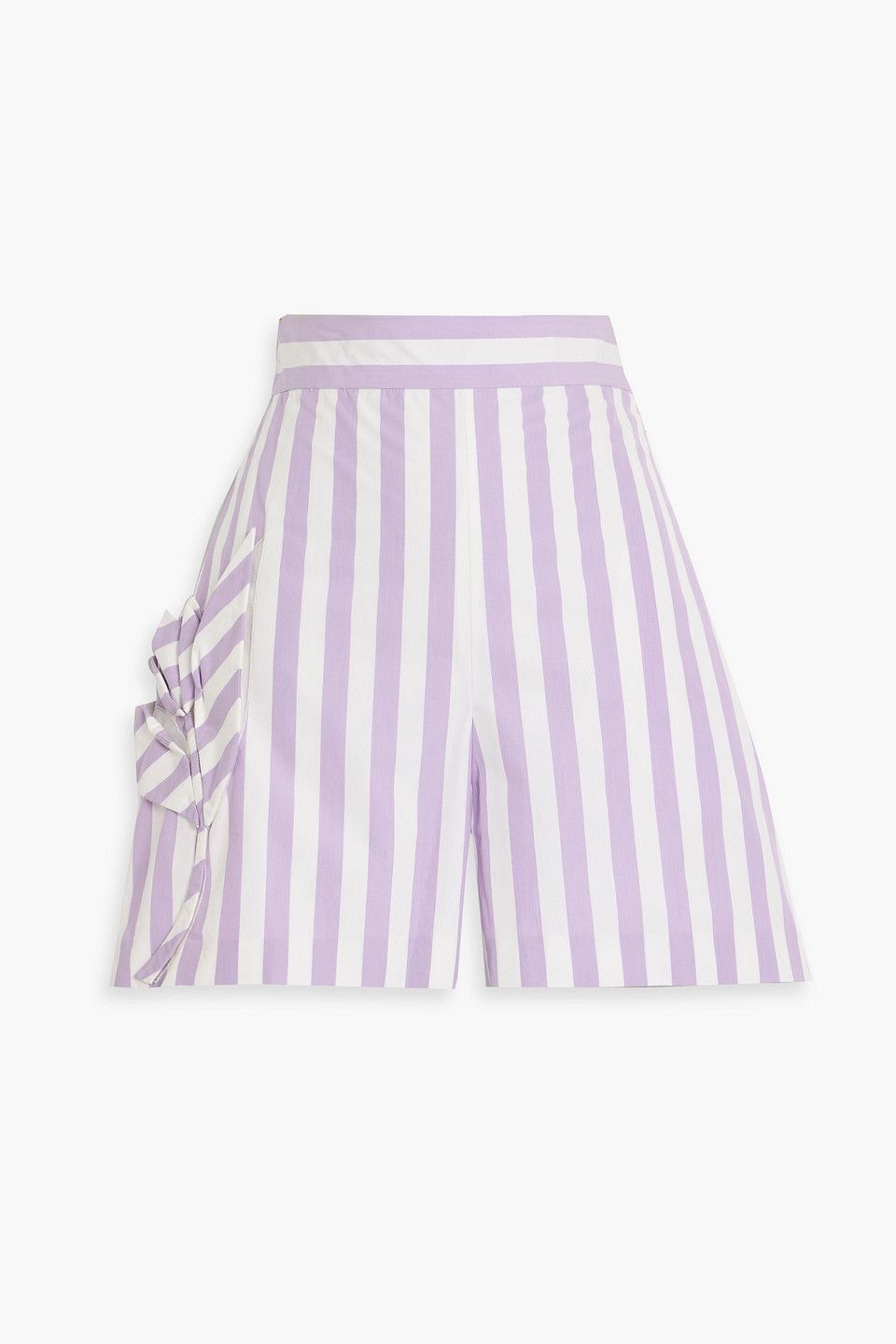 oscar de la renta - floral-appliquéd striped cotton-poplin shorts - purple - us 6