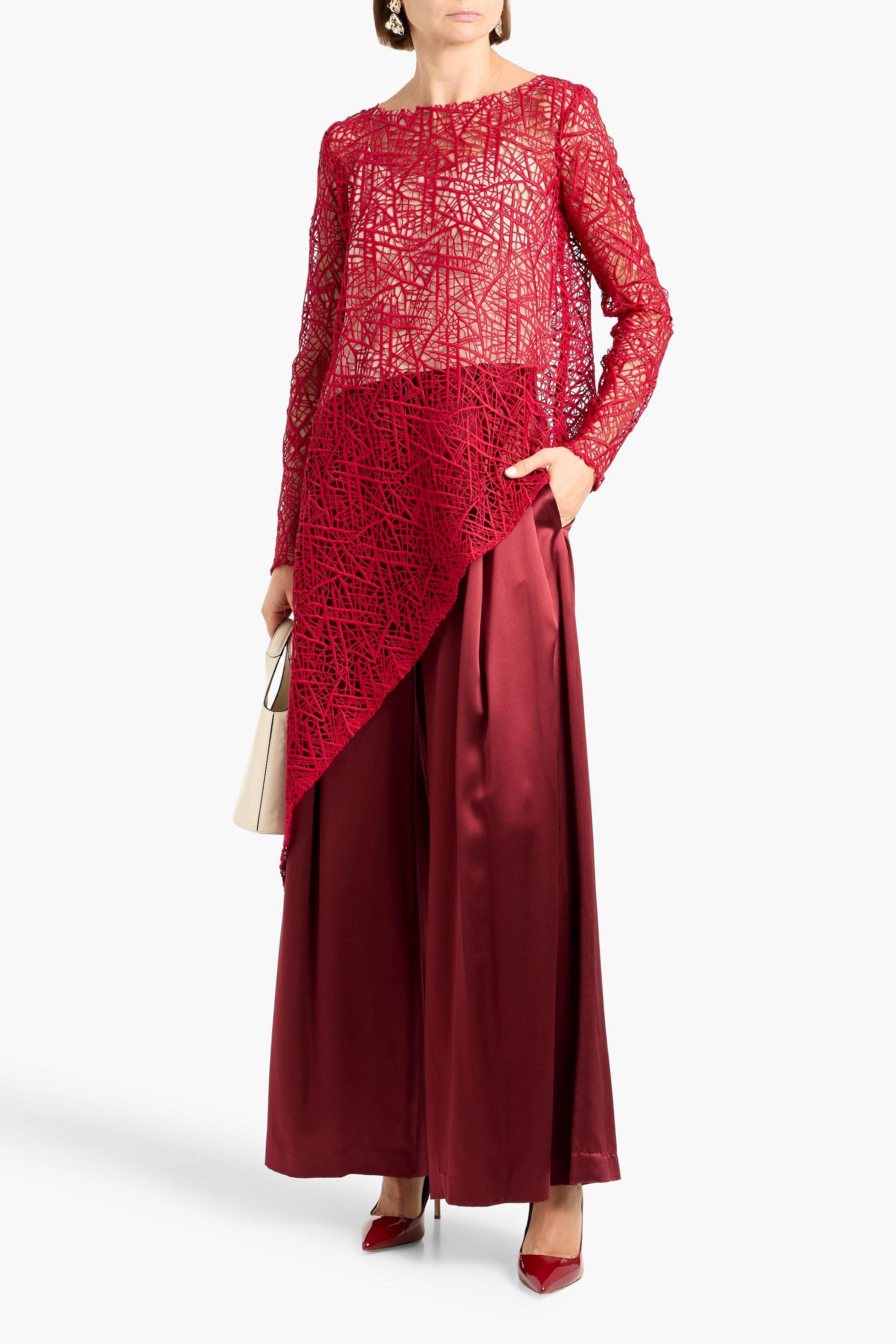 Oscar de la Renta Asymmetric guipure lace top
