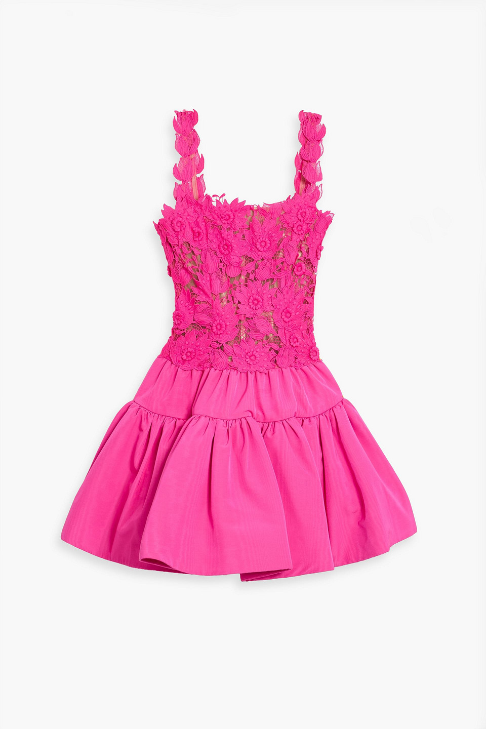 Oscar De La Renta Guipure Lace-paneled Faille Mini Dress In Pink