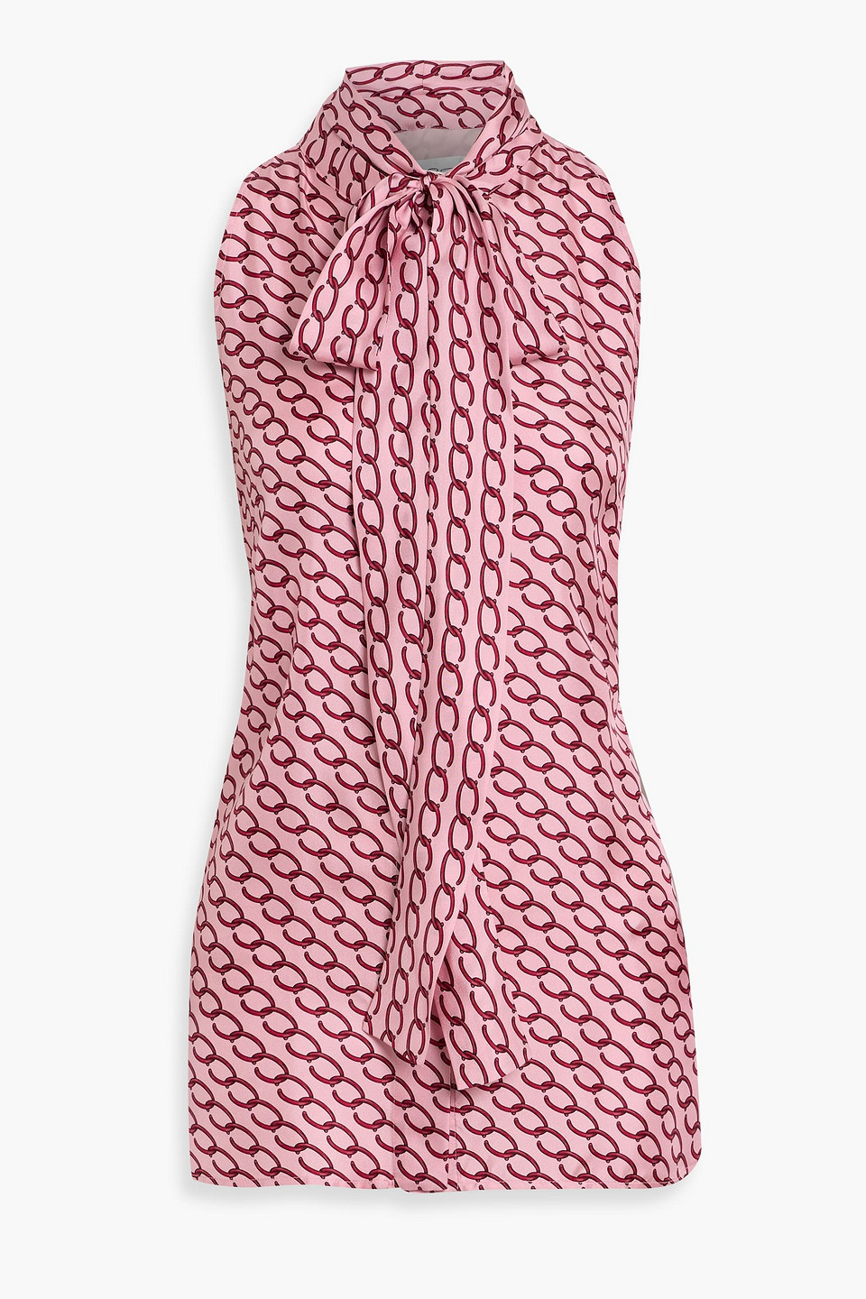 Oscar De La Renta Pussy-bow Printed Silk-twill Top In Pink