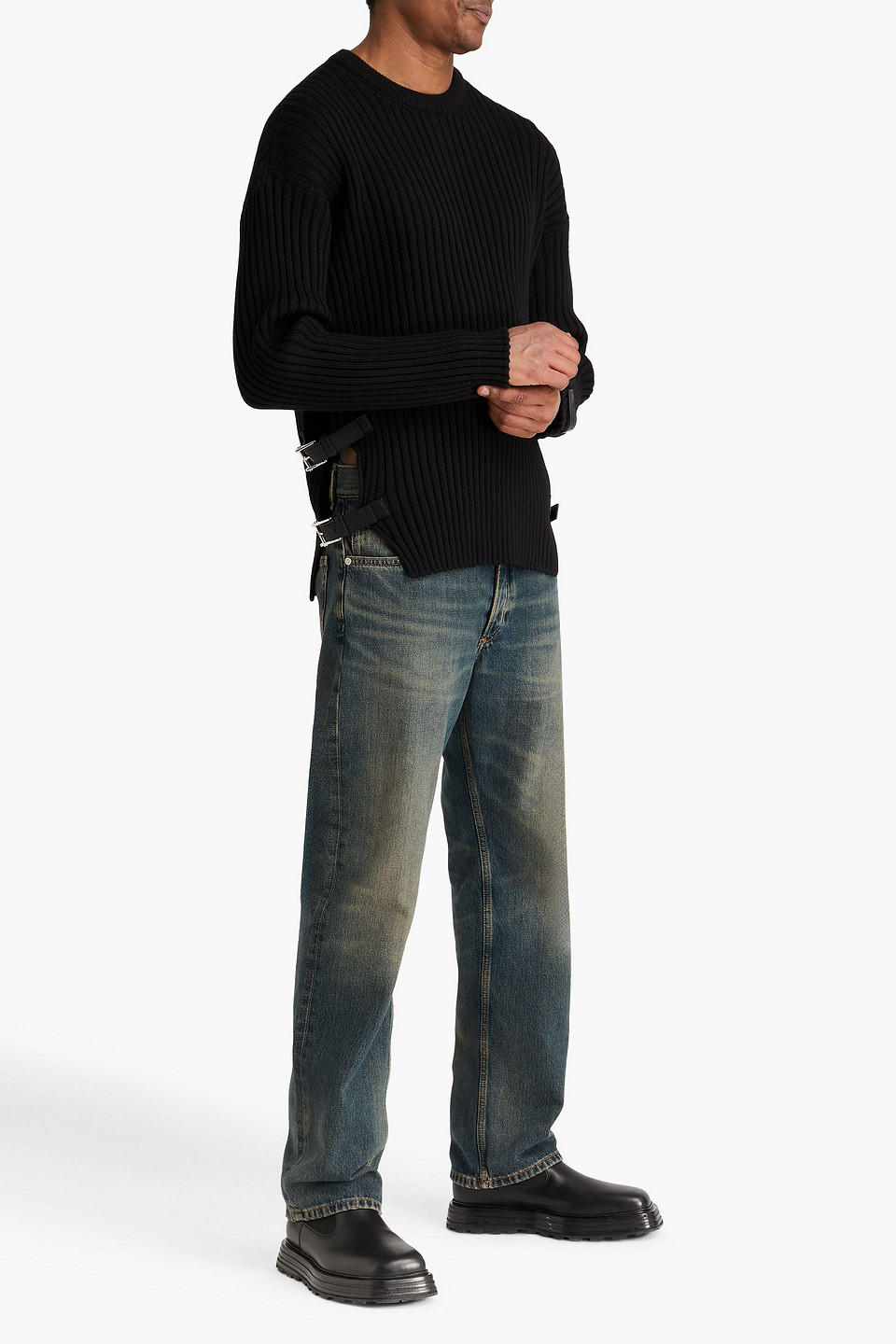  Versace - Pullover Aus Gerippter Wolle Mit Schnalle - Schwarz - It 48 