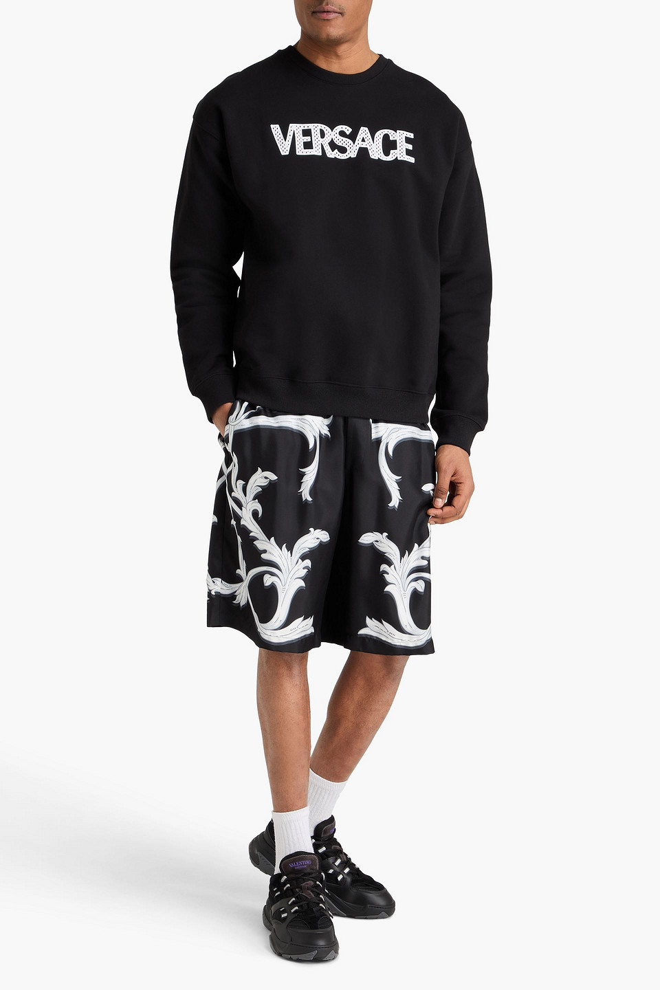  Versace - Sweatshirt Aus Baumwollfleece Mit Logoprint - Schwarz - L 
