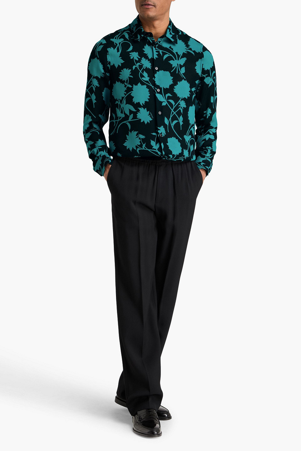  Versace - Hemd Aus Seiden-georgette Mit Blumenprint - Blau - It 44 