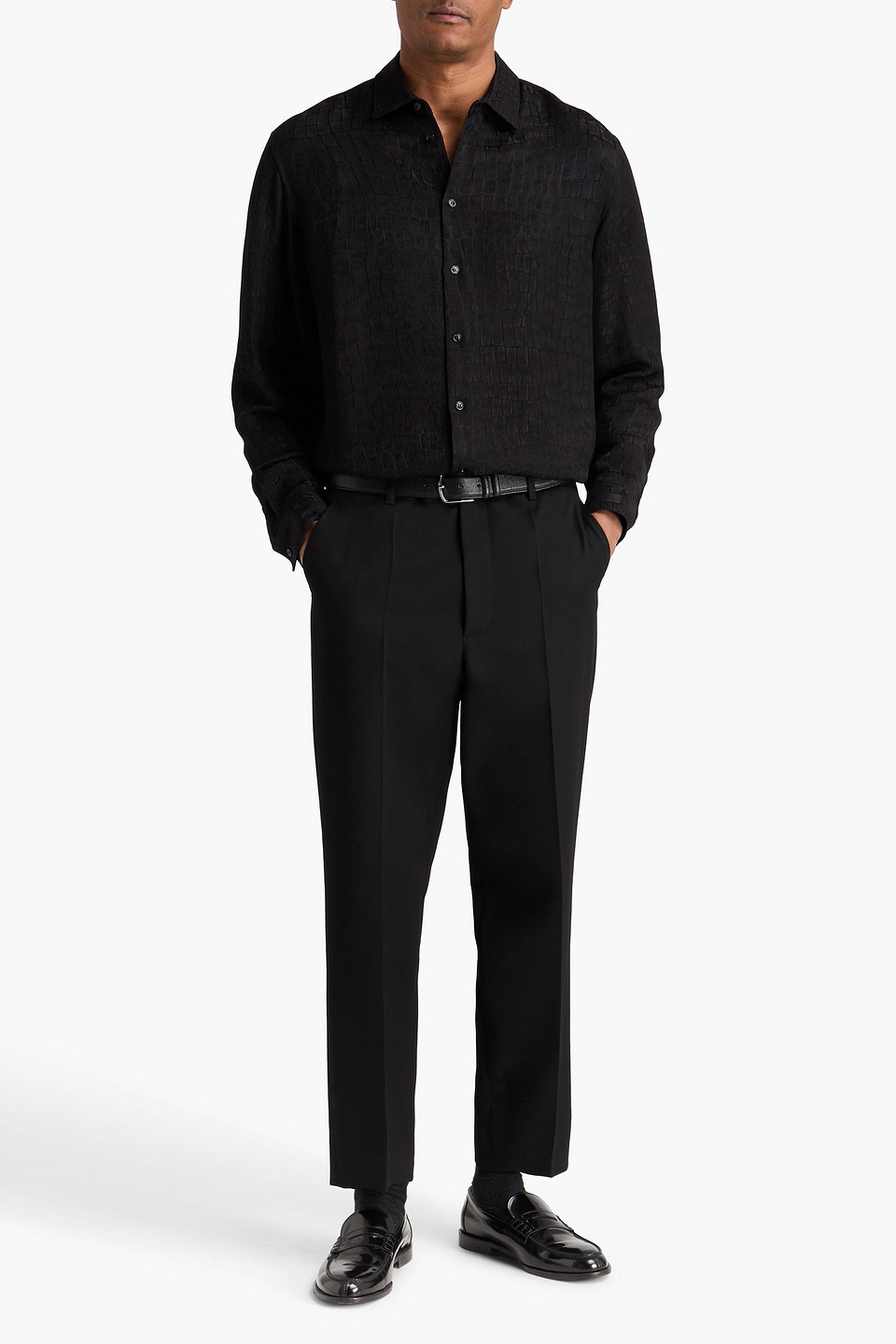  Versace - Hemd Aus Glänzendem Jacquard - Schwarz - It 48 