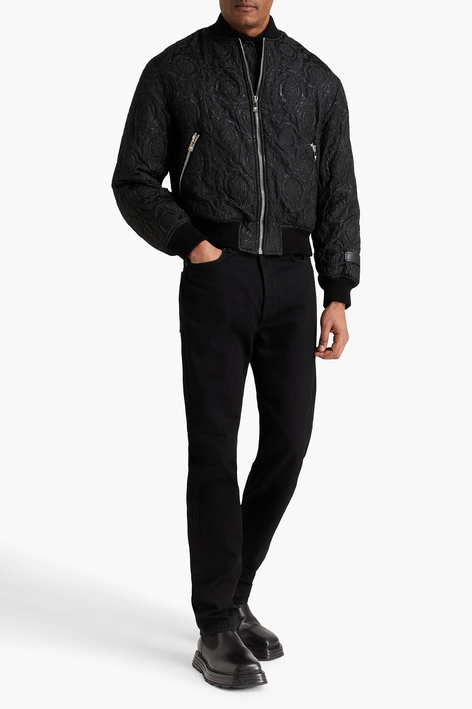  Versace - Metallic Brocade Bomber Jacket - Black - It 46 