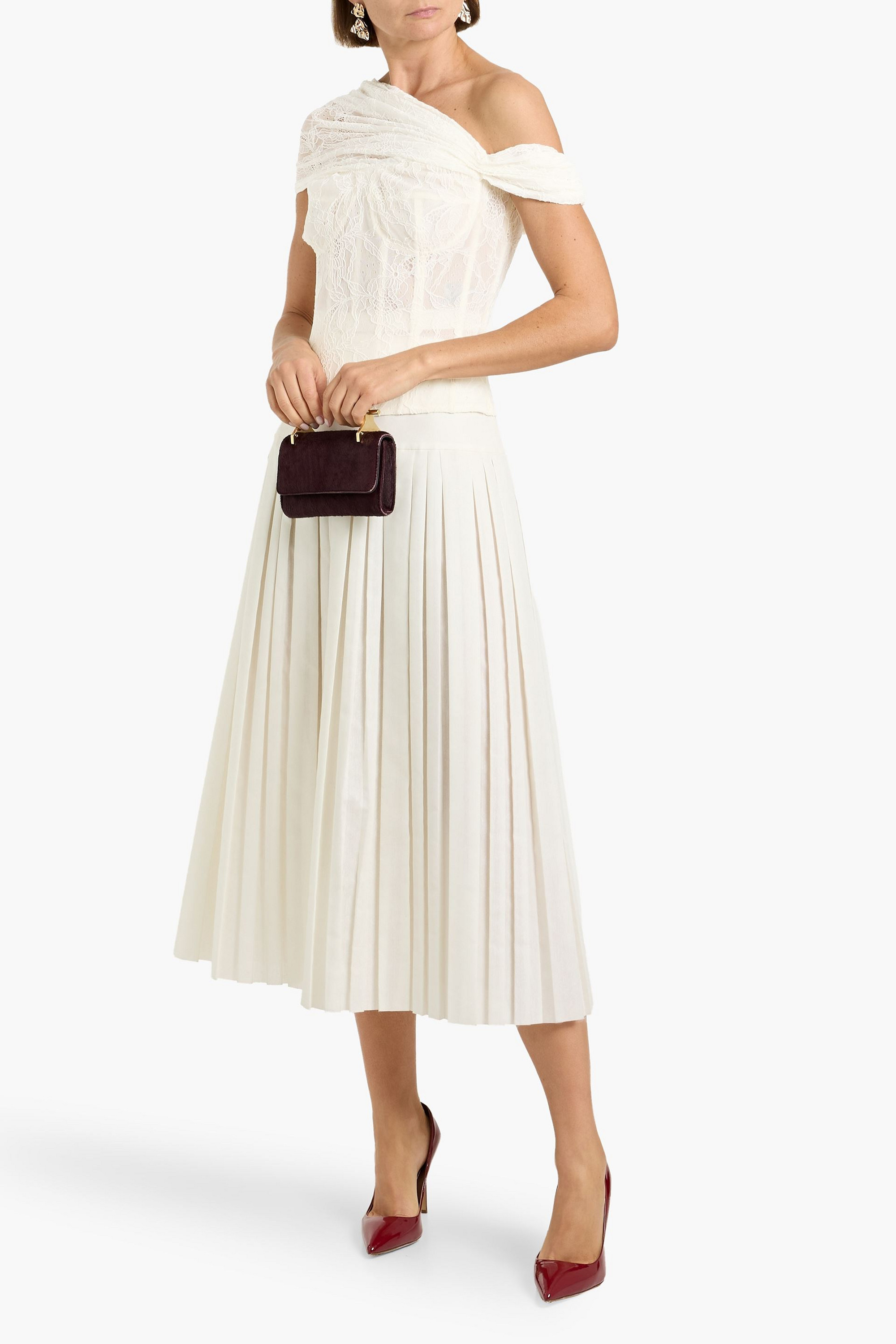Oscar de la Renta One-shoulder corded lace top