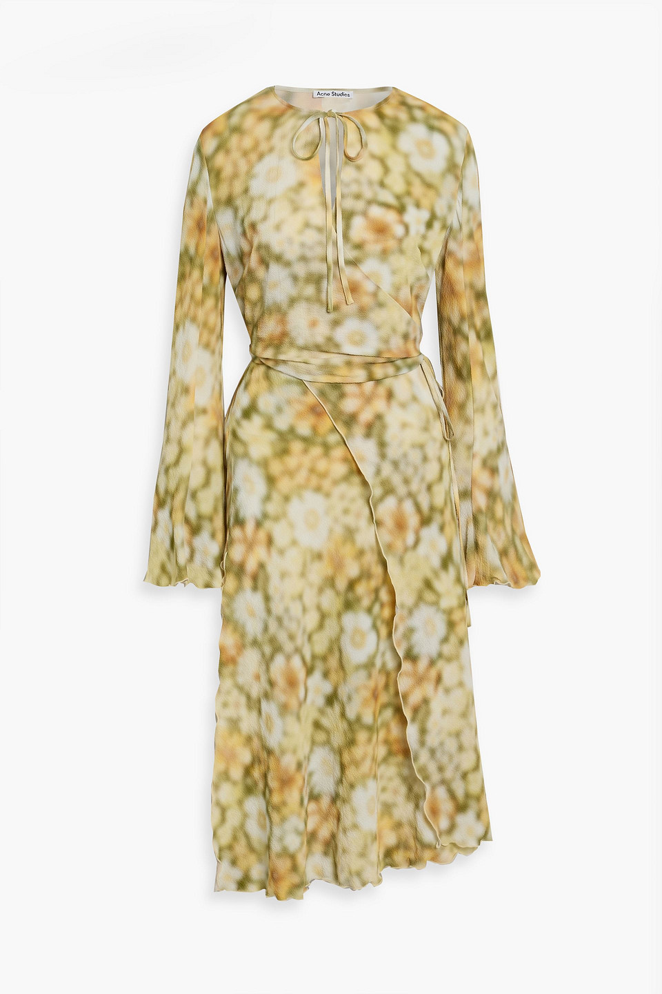 acne studios - wrap-effect printed satin-crepe midi dress - green - de 36