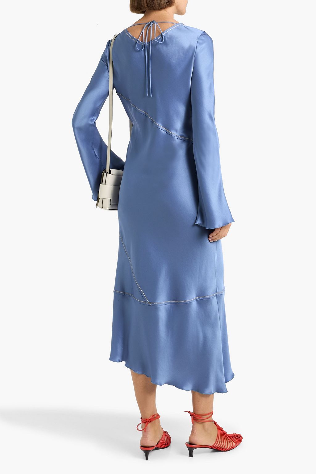 blue dress for baby girl Black Satin Drape Asymmetric Strap Midi Dress – Miss Satin main image 0