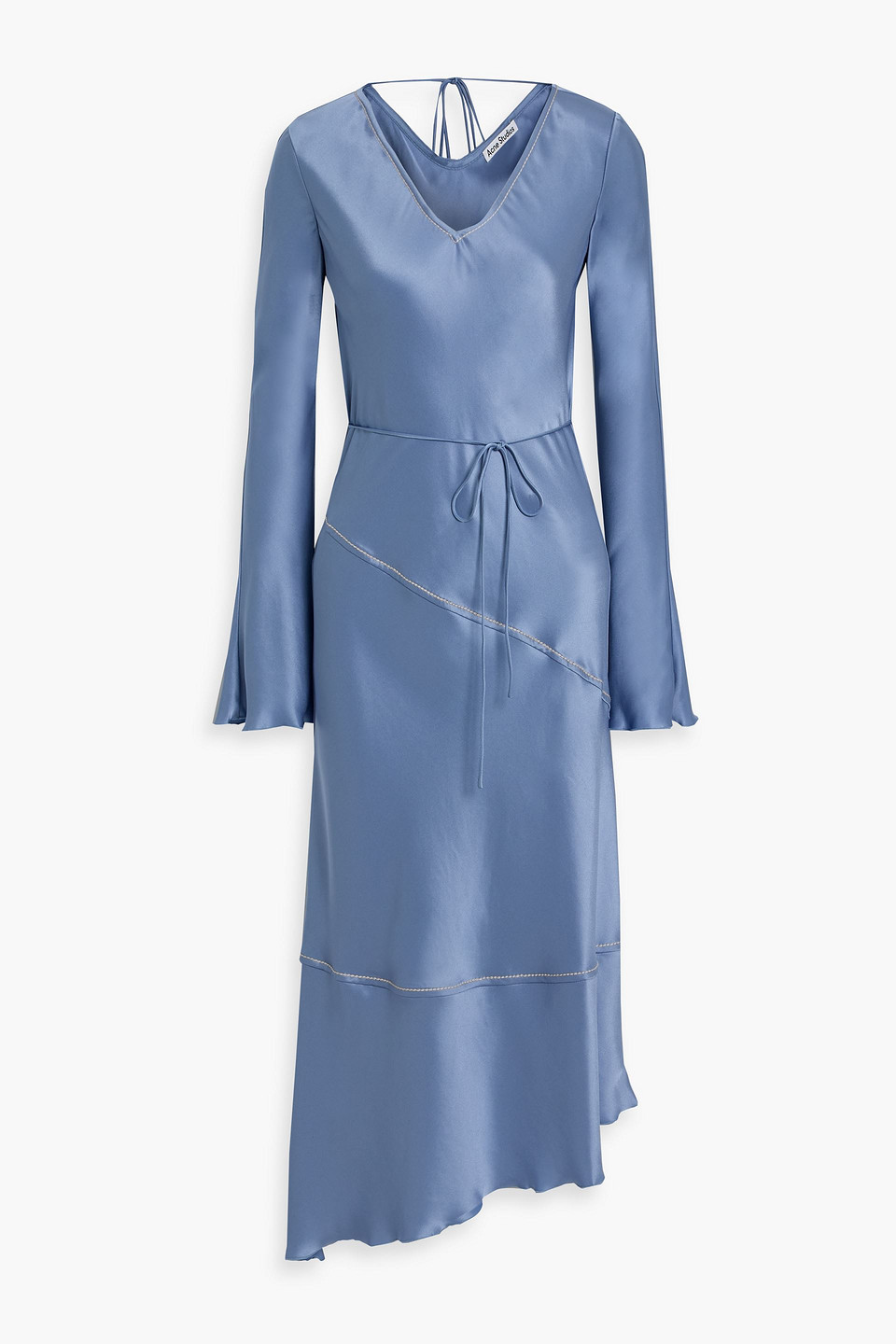 Acne Studios Asymmetric Satin Midi Dress In Blue
