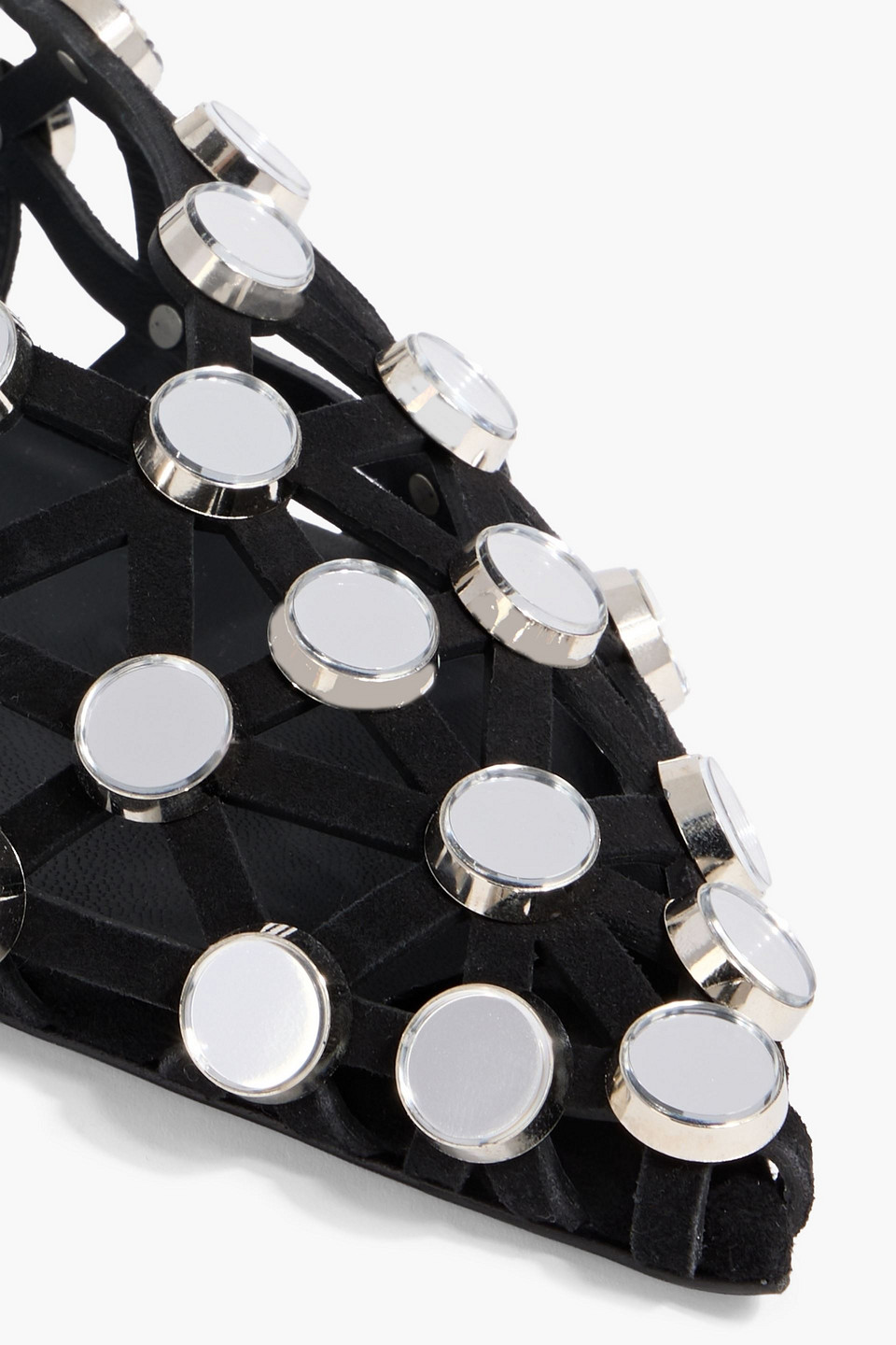 Attico Grid Embellished Suede Slingback Point-toe Flats In Black